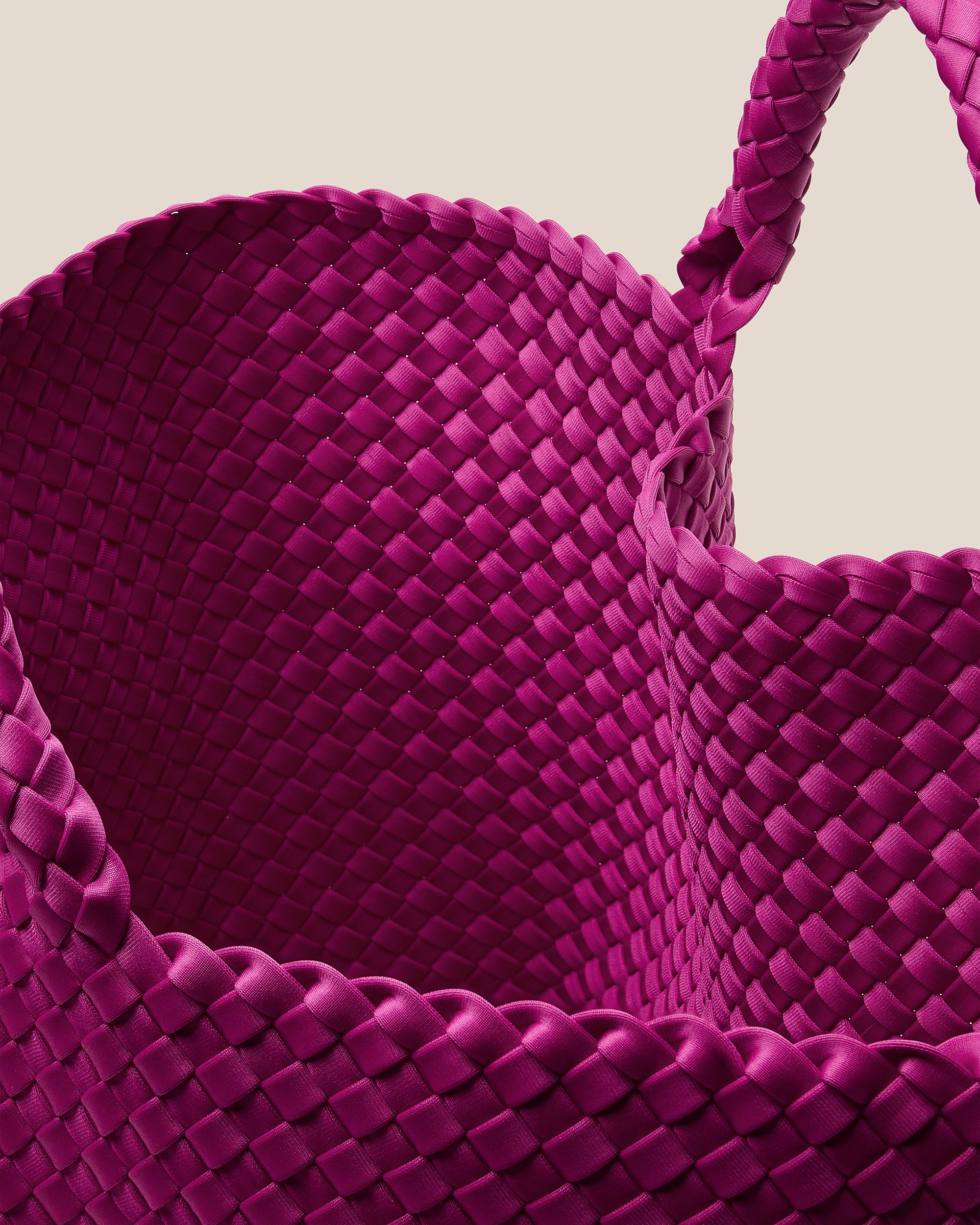 Interior close-up of St. Barths Large Tote Bag in Rio showing its open top, and unlined interior.