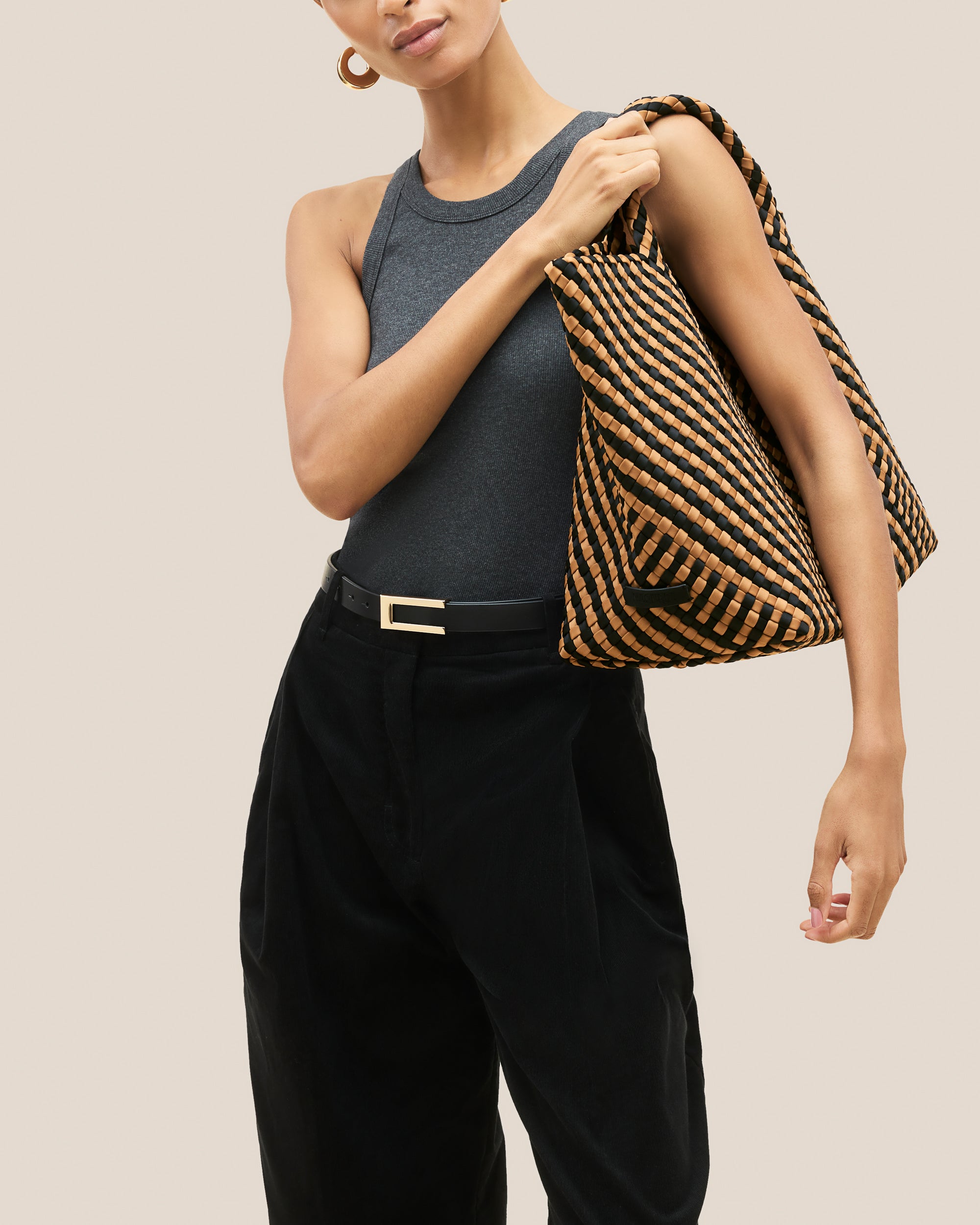 St. Barths Large Tote Striped Geo in Ravenna | On Model Close Up
