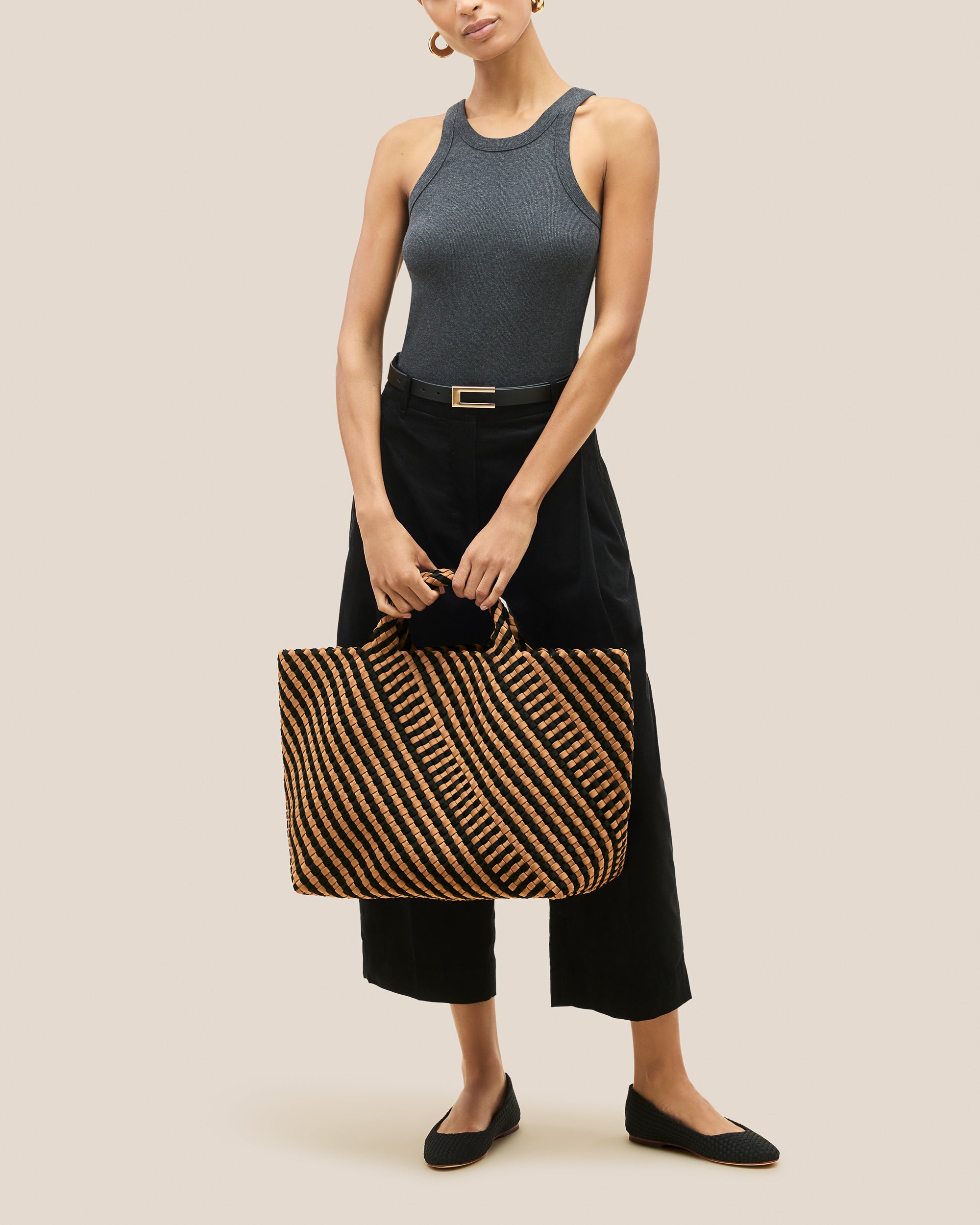 St. Barths Large Tote Striped Geo in Ravenna | On Model Full Body