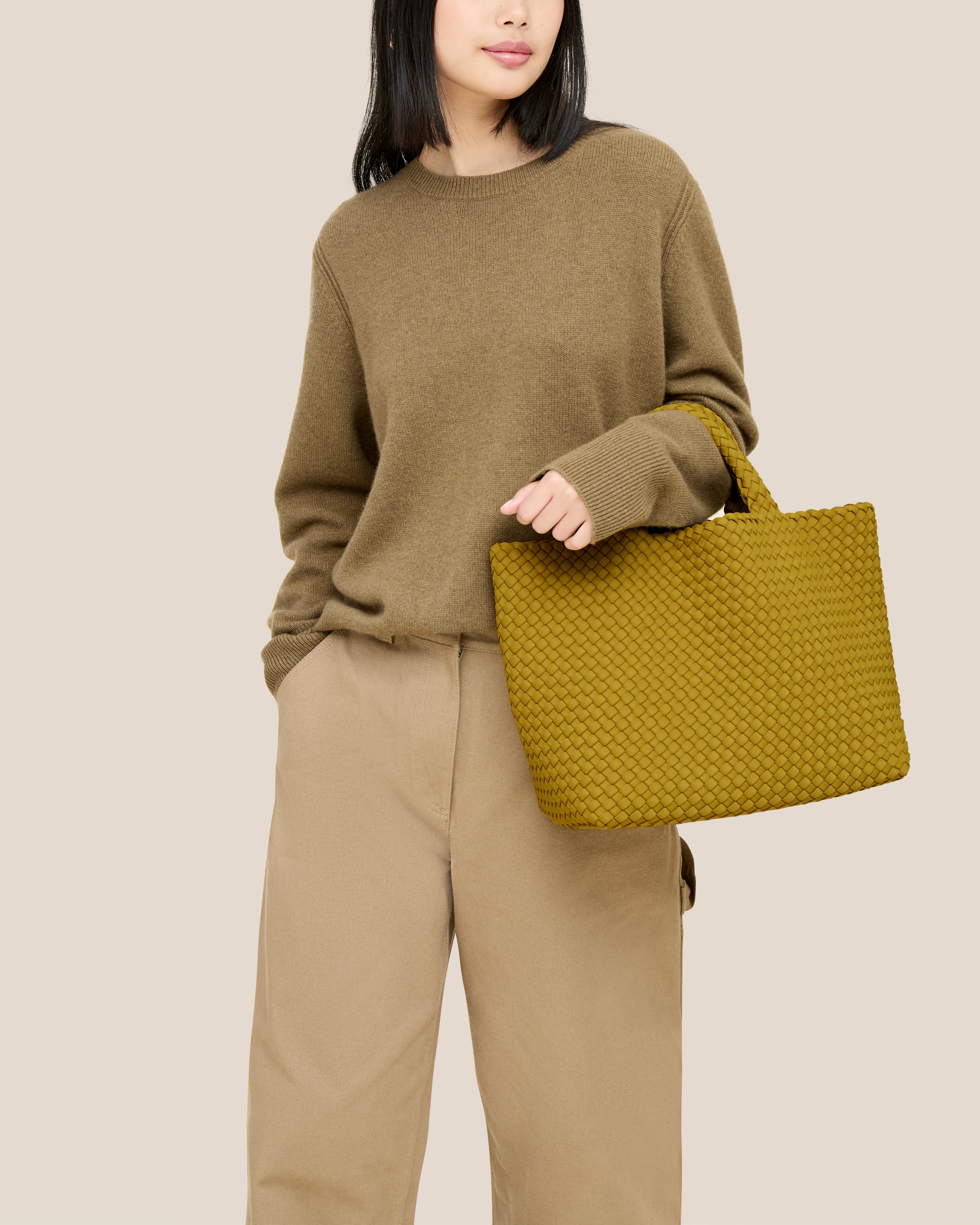 St. Barths Medium Tote | Chartreuse | On Model Close