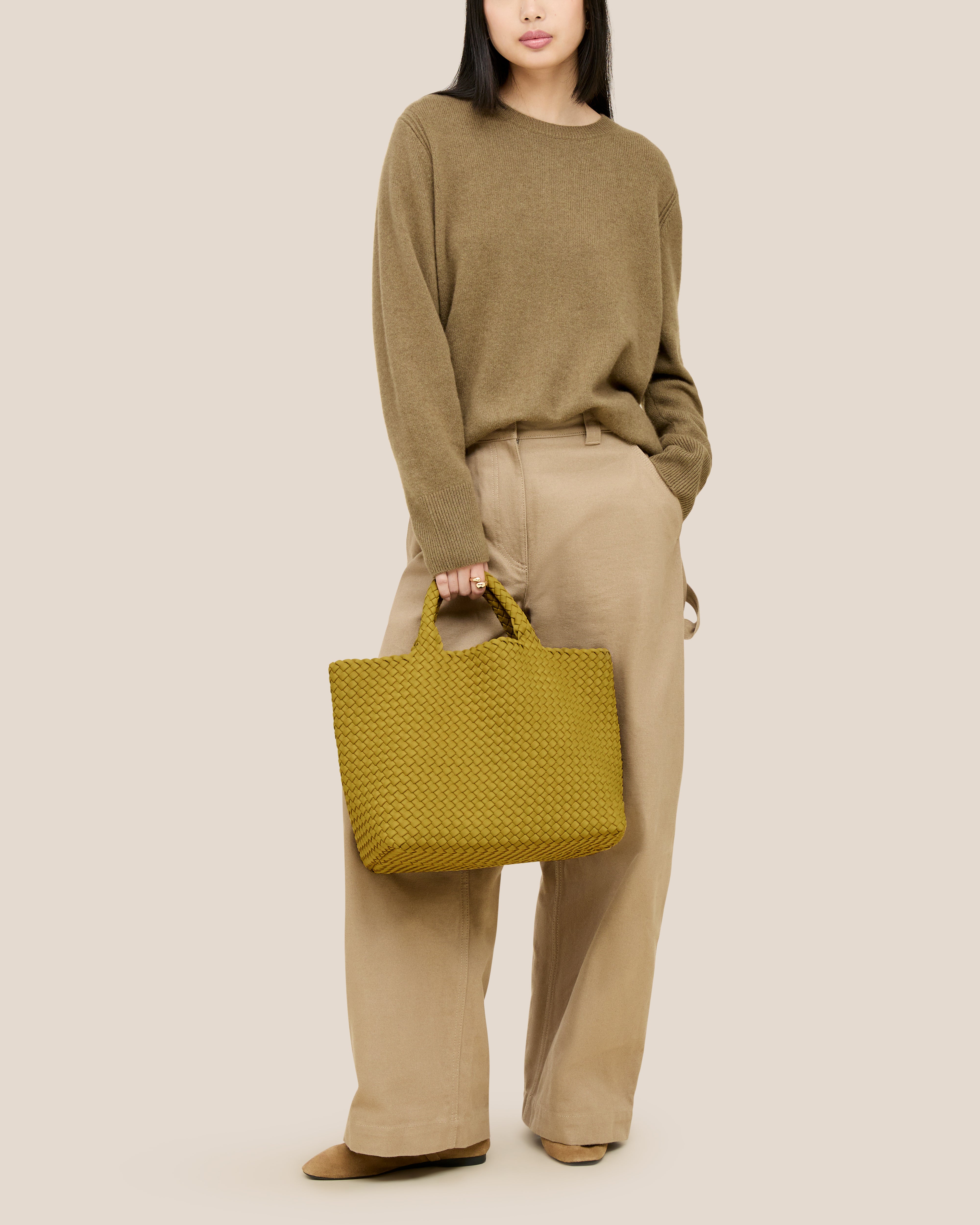 St. Barths Medium Tote | Chartreuse | On Model Full