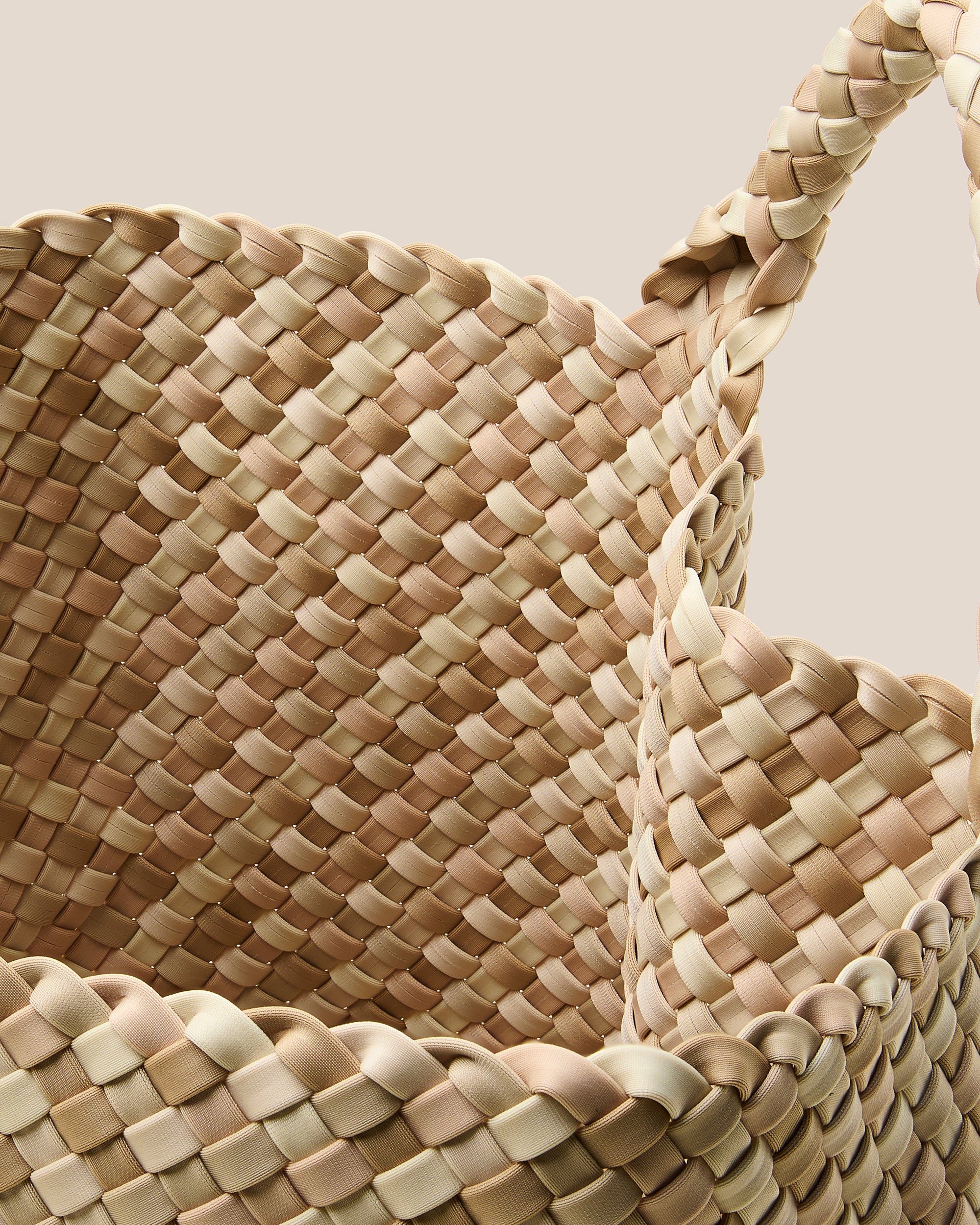 Interior close-up of St. Barths Tote in Lanai showing its open top, and unlined interior.