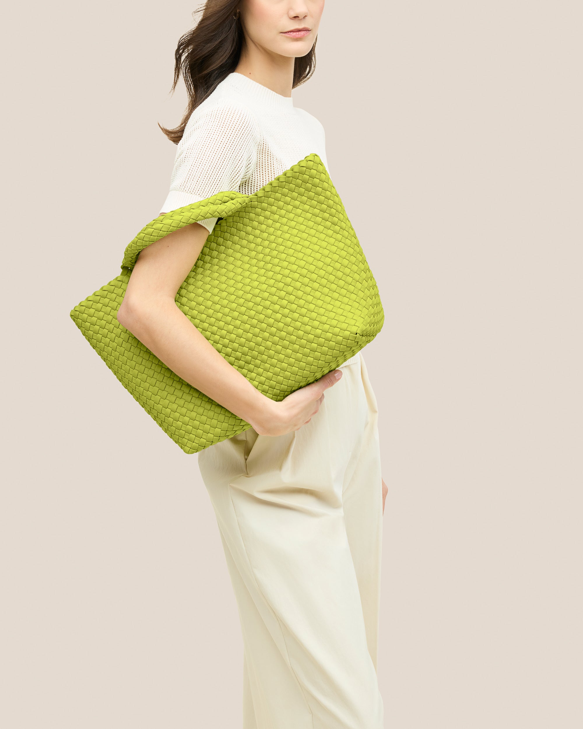 St. Barths Medium Tote in Matcha | On Model Close Up