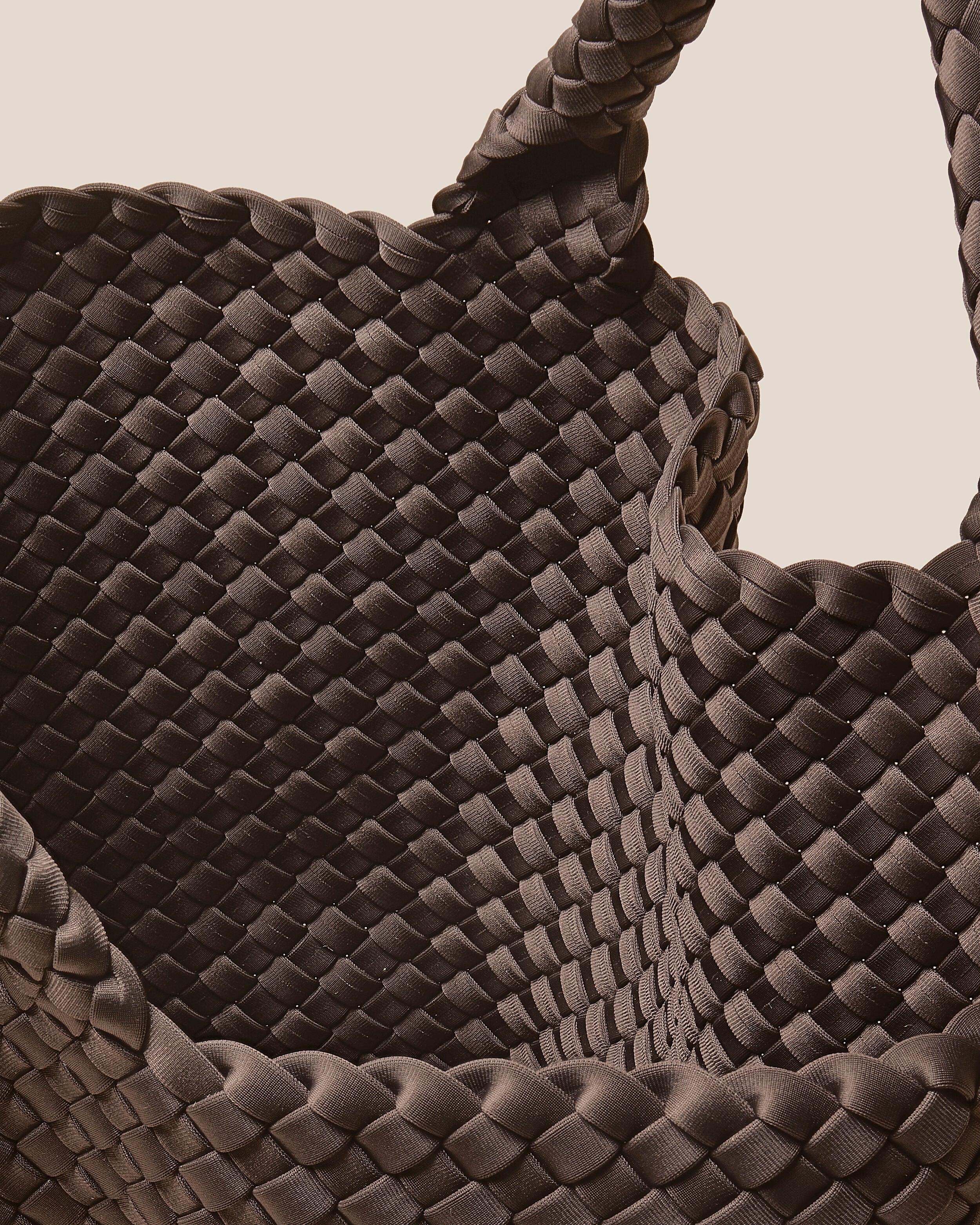 Interior close-up of St. Barths Tote in Napa showing its open top, and unlined interior.