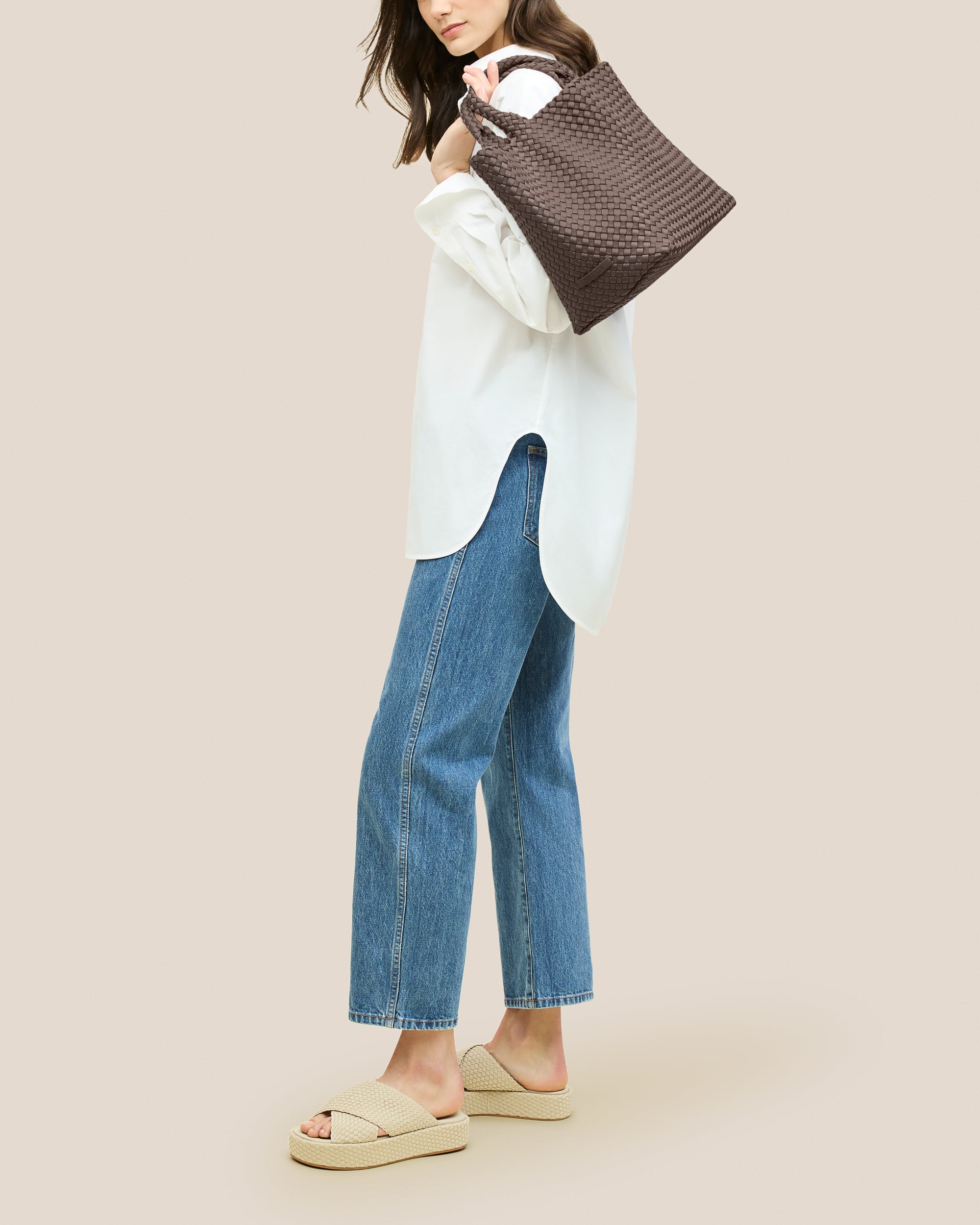 St. Barths Medium Tote in Napa | On Model Full Body