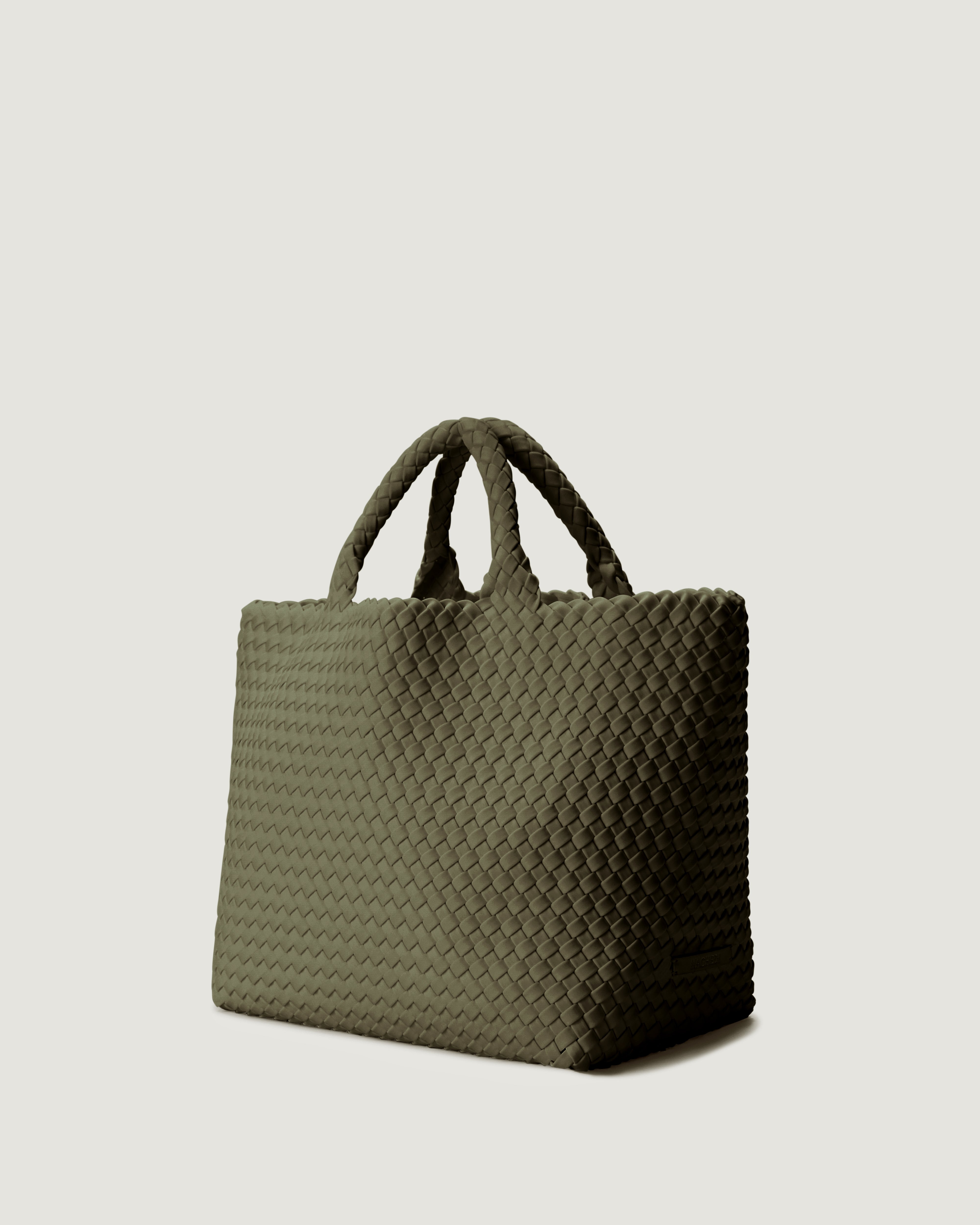Side view of St. Barths medium tote in olive green