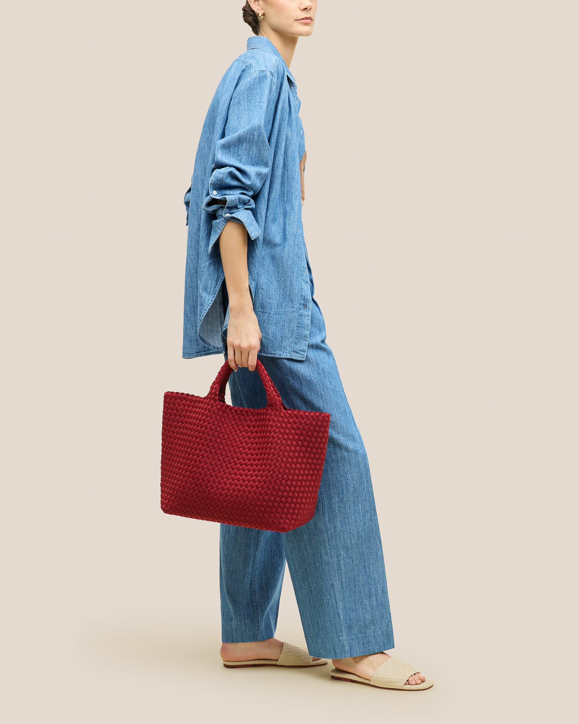 St. Barths Medium Tote in Rosso | On Model Full Body