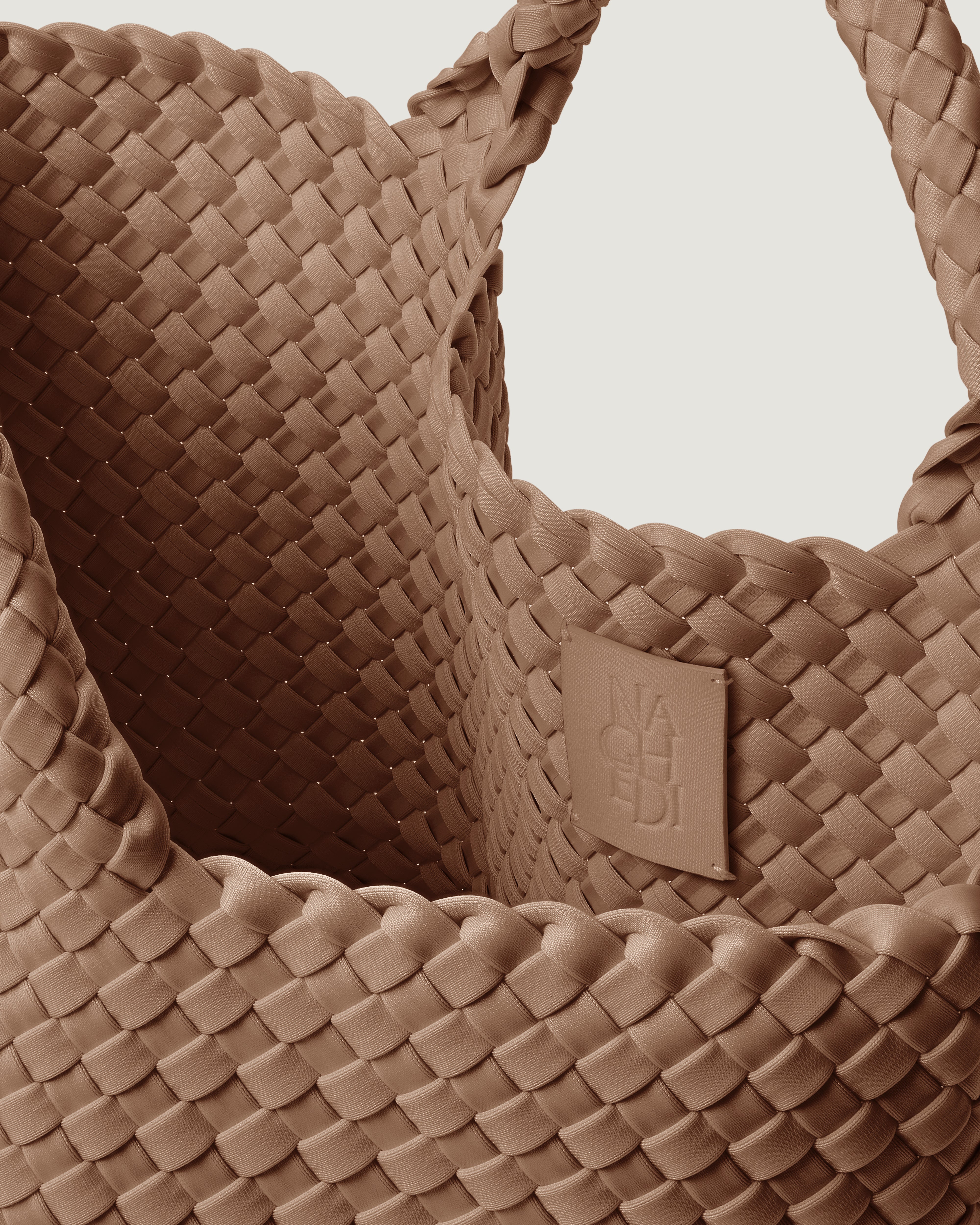 Interior close-up of St. Barths Tote in Seychelles showing its open top, and unlined interior.