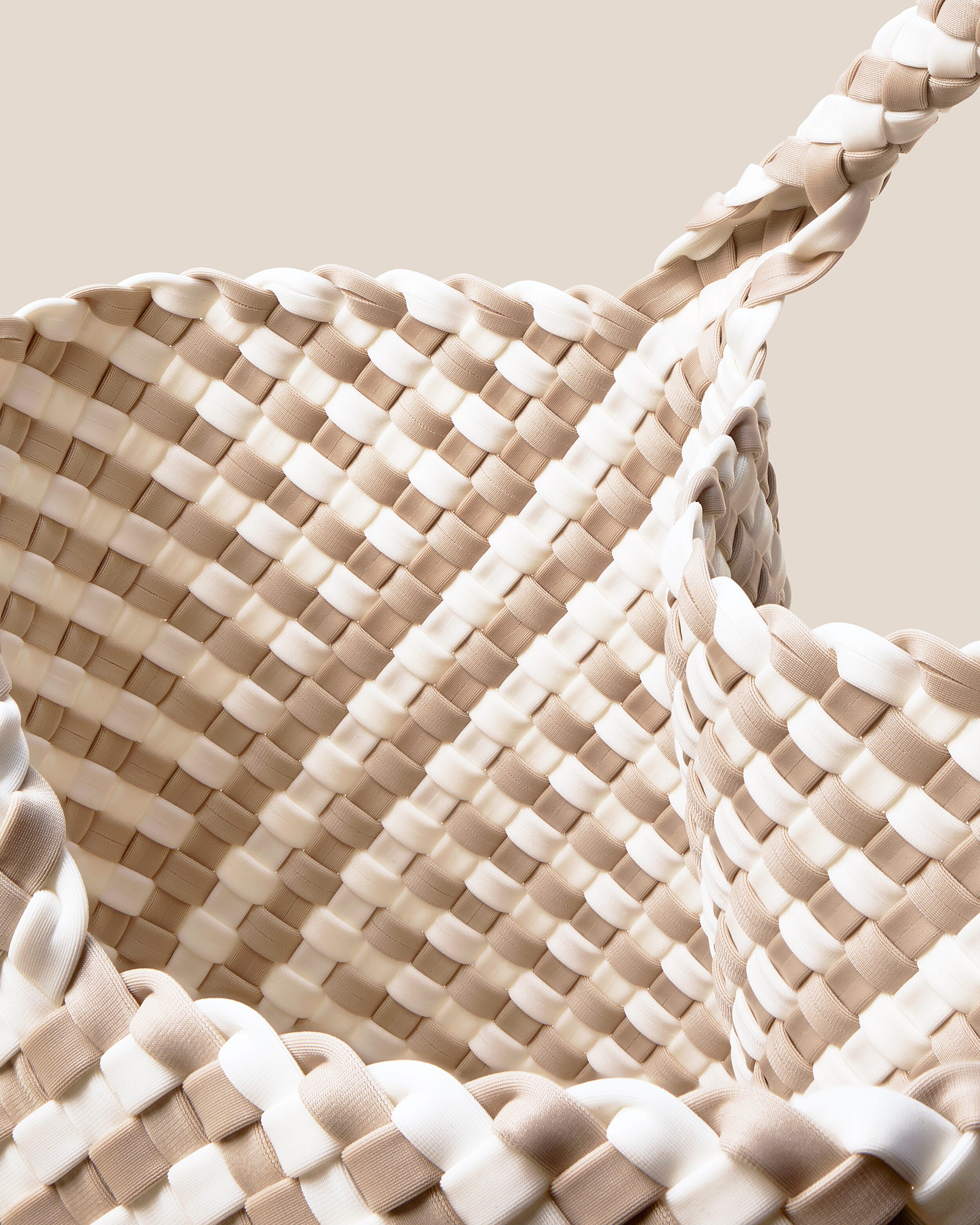 Interior close-up of St. Barths Tote in Mykonos showing its open top, and unlined interior.