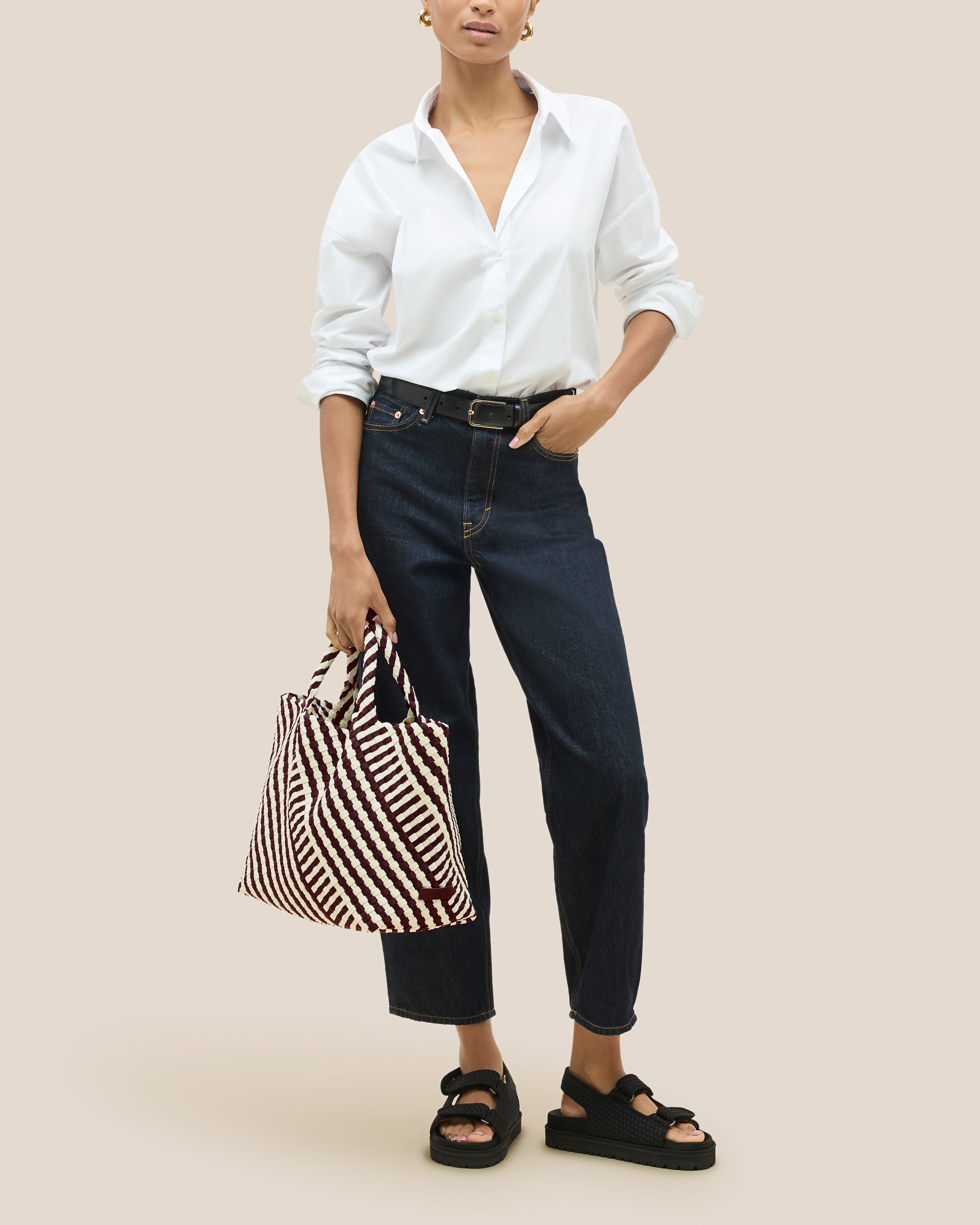 St. Barths Medium Tote Striped Geo in Roma | On Model Full Body