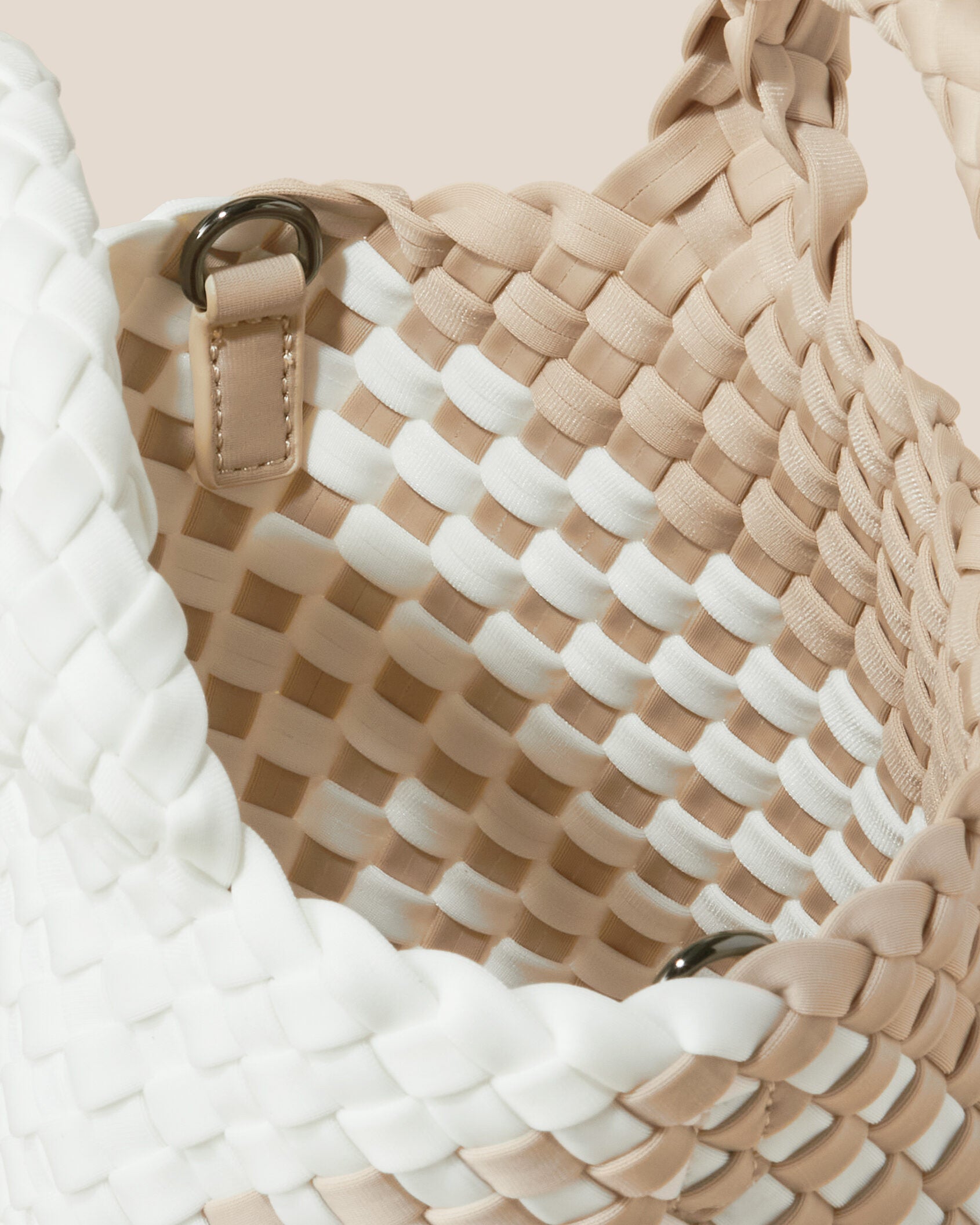 Interior close-up of St. Barths Tote in Athena showing its open top, and unlined interior.