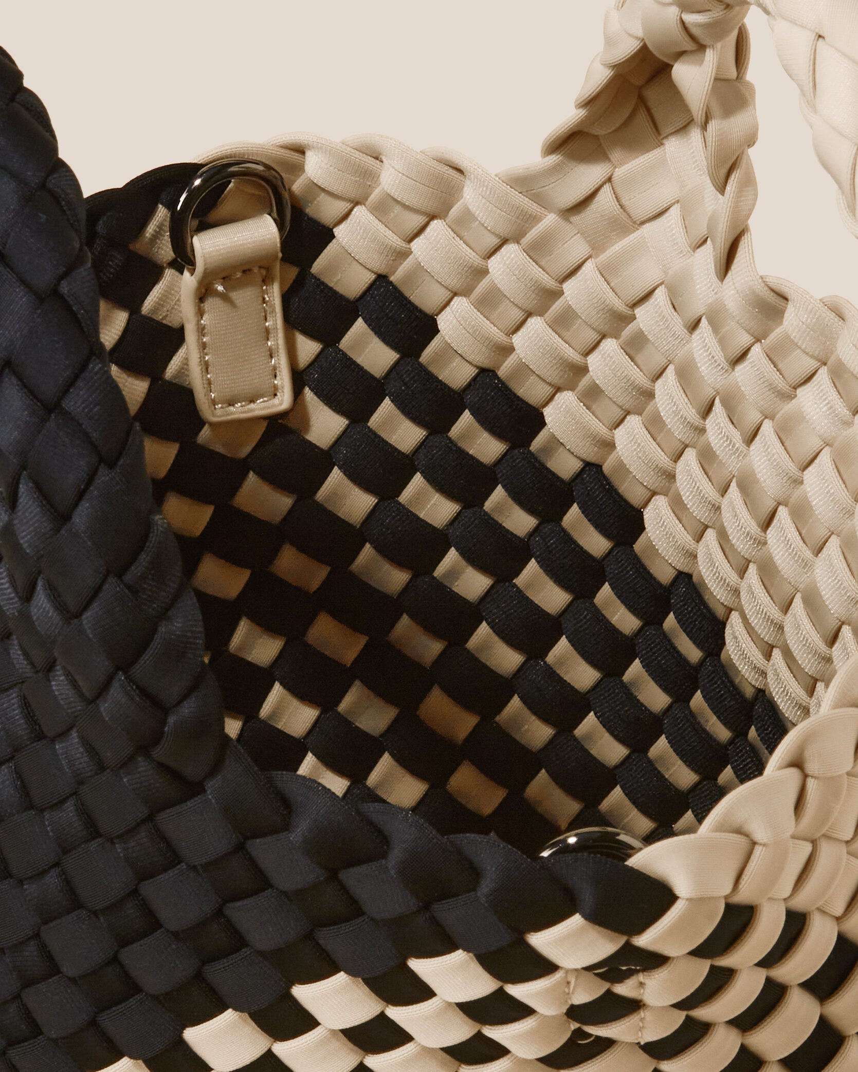 Interior close-up of St. Barths Tote in Indio showing its open top, and unlined interior.