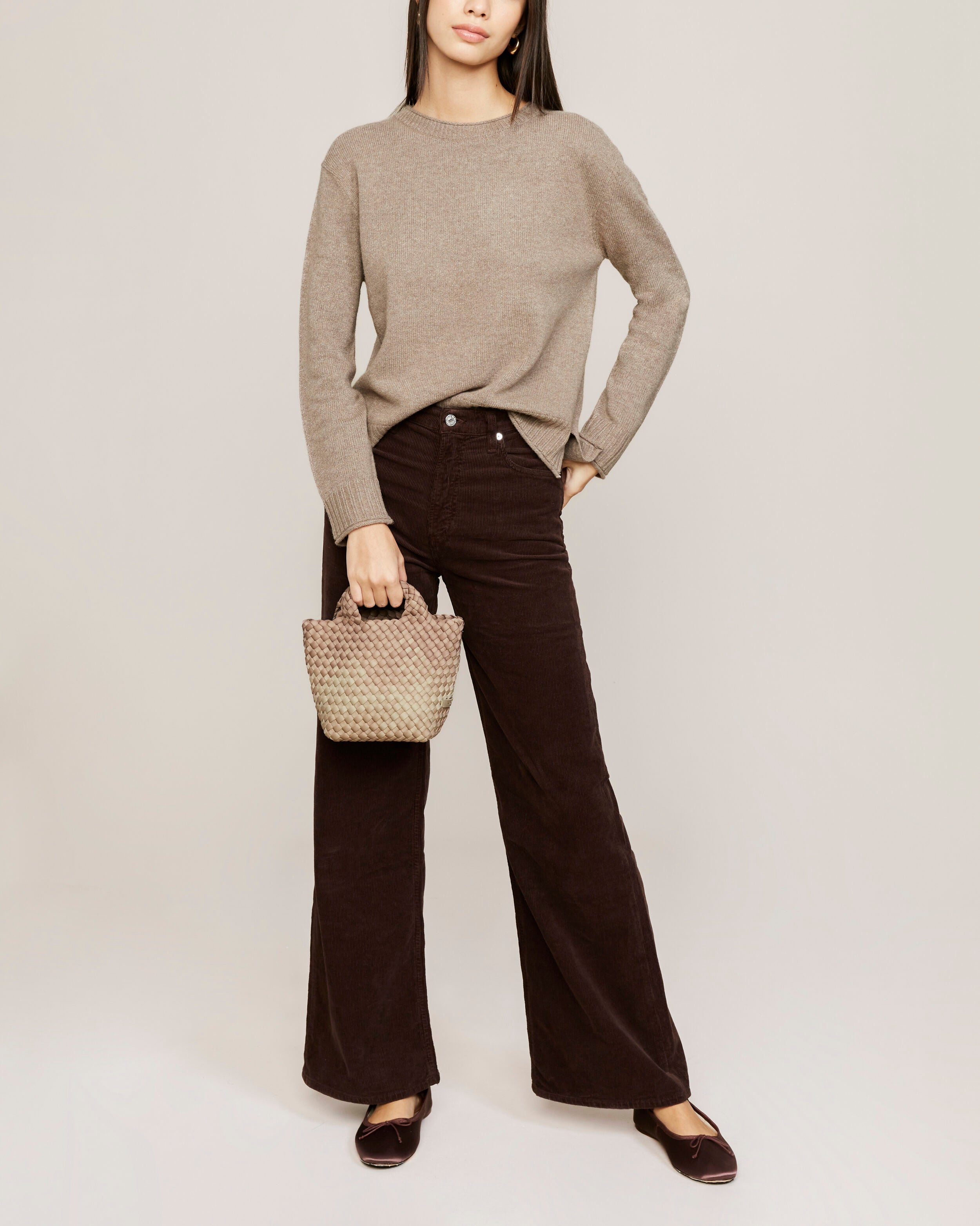 St. Barths Tote in Bronzed shown on model to illustrate scale and soft silhouette.