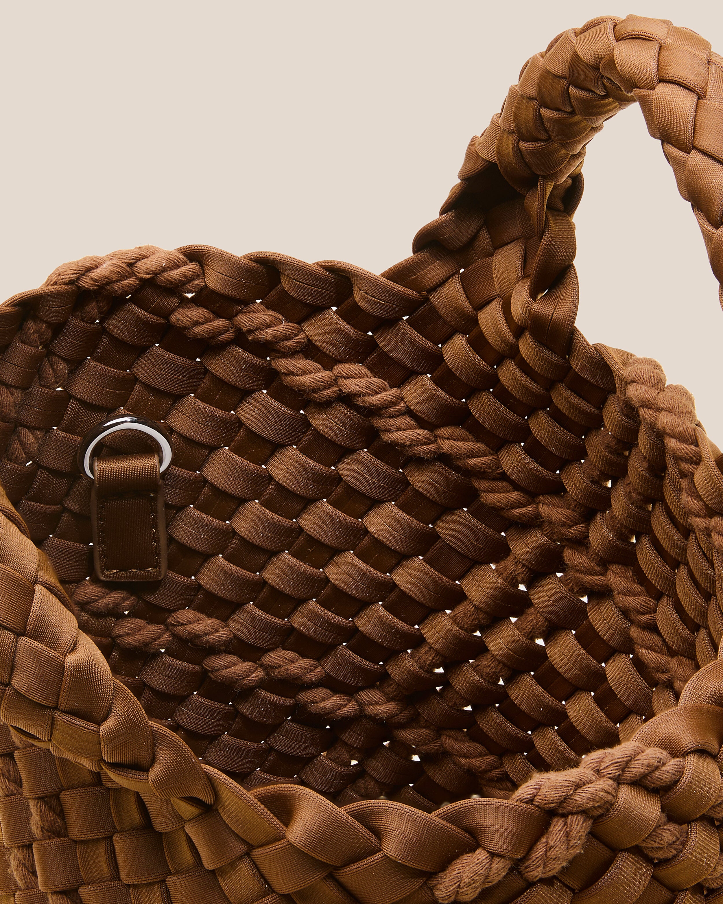 Interior close-up of St. Barths Tote in Harbor showing its open top, and unlined interior.