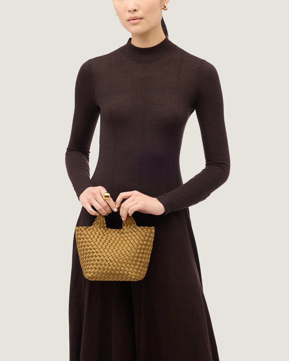 St. Barths Tote in Luce shown on model to illustrate scale and soft silhouette.