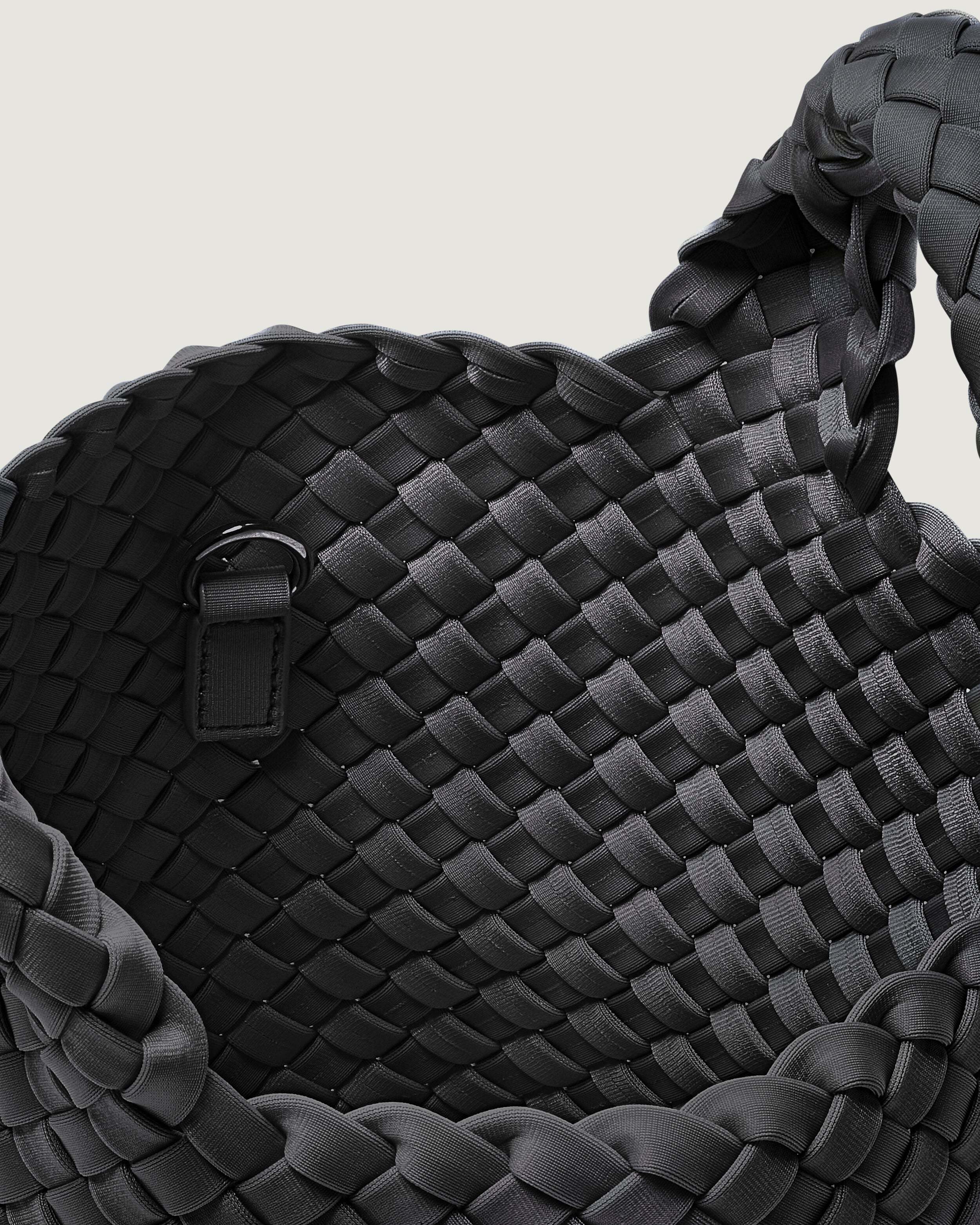 Interior close-up of St. Barths Tote in Ash showing its open top, and unlined interior.