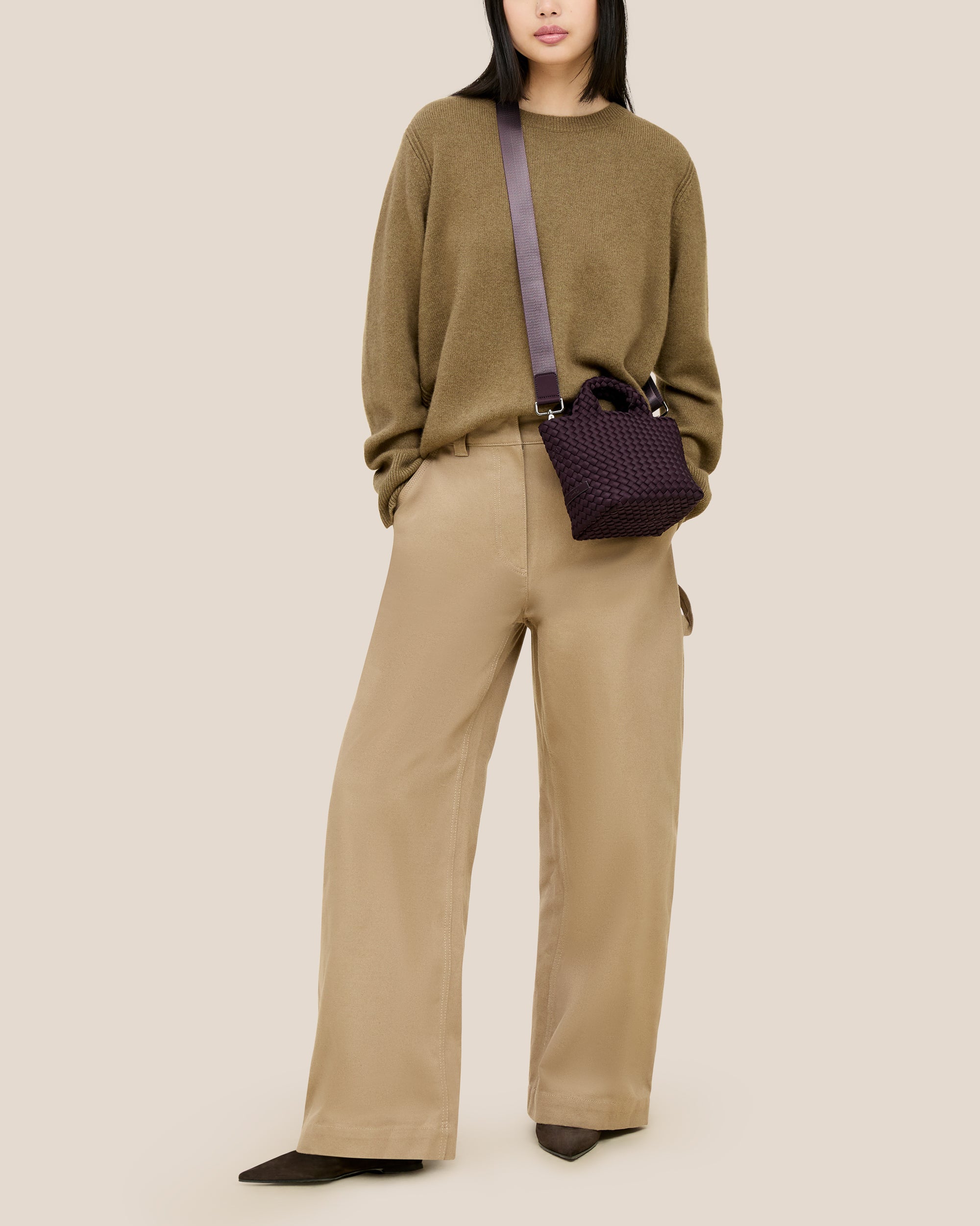 St. Barths Petit Tote in Aubergine | On Model Full Body