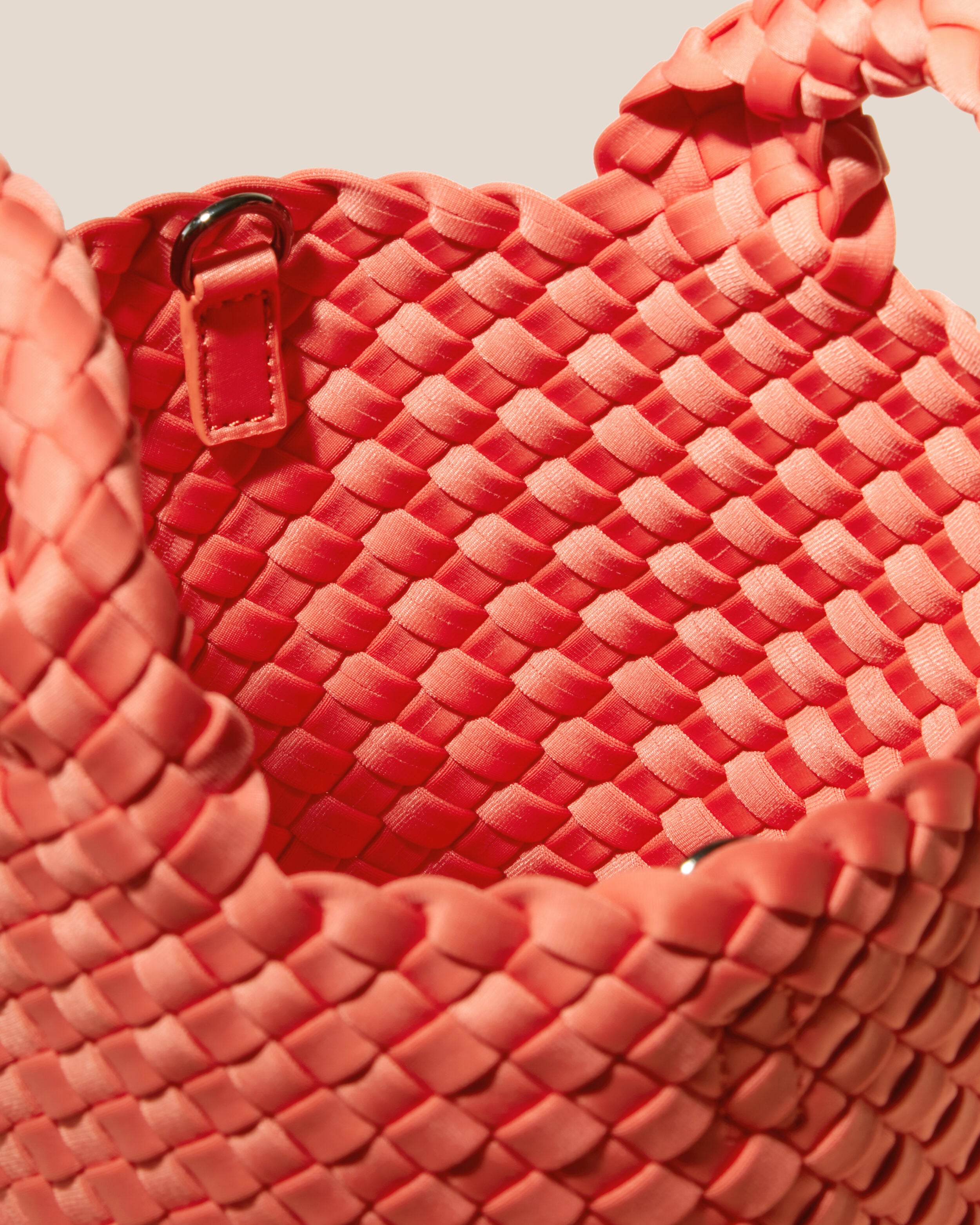 Interior close-up of St. Barths Tote in Bonaire showing its open top, and unlined interior.