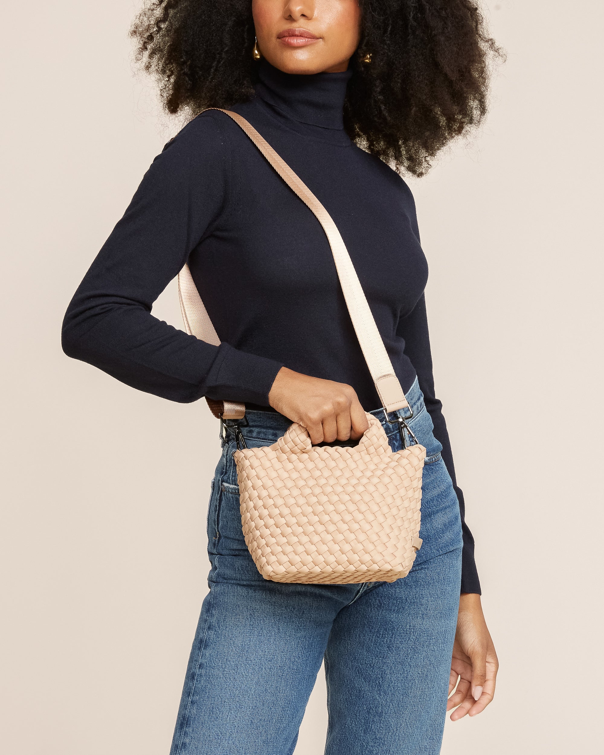 St. Barths Petit Tote in Camel | On Model Close Up