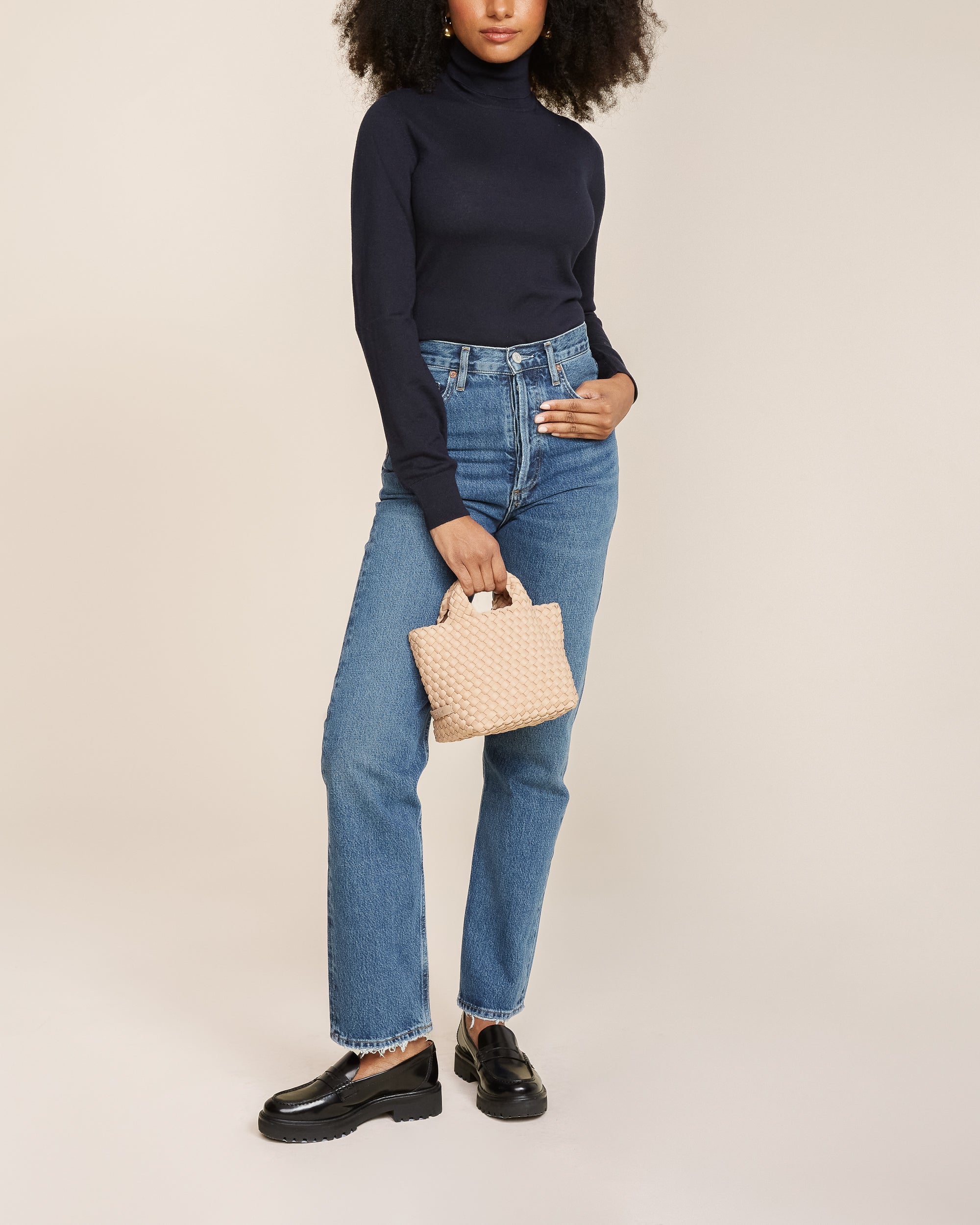 St. Barths Petit Tote in Camel | On Model Full Body