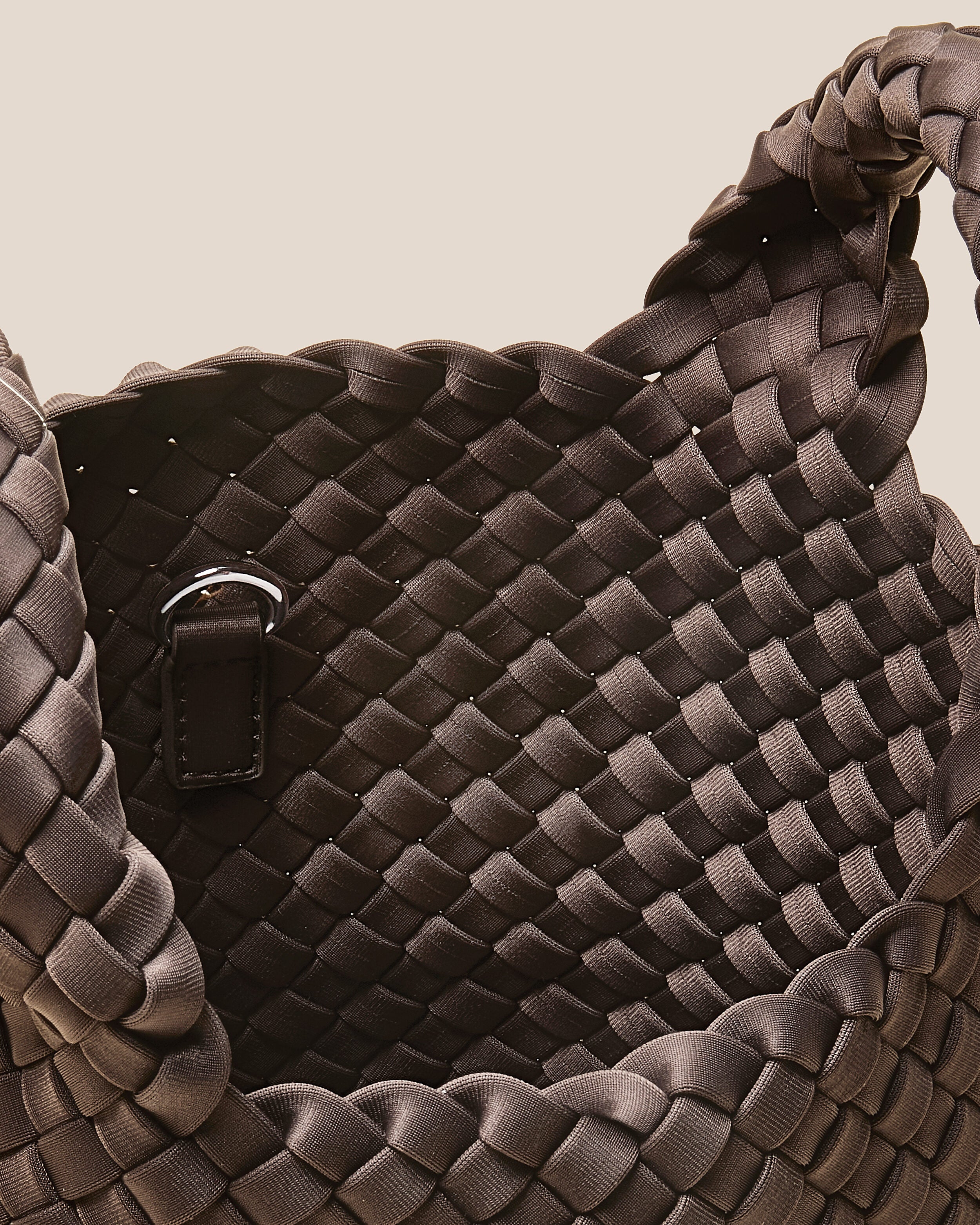 Interior close-up of St. Barths Tote in Napa showing its open top, and unlined interior.