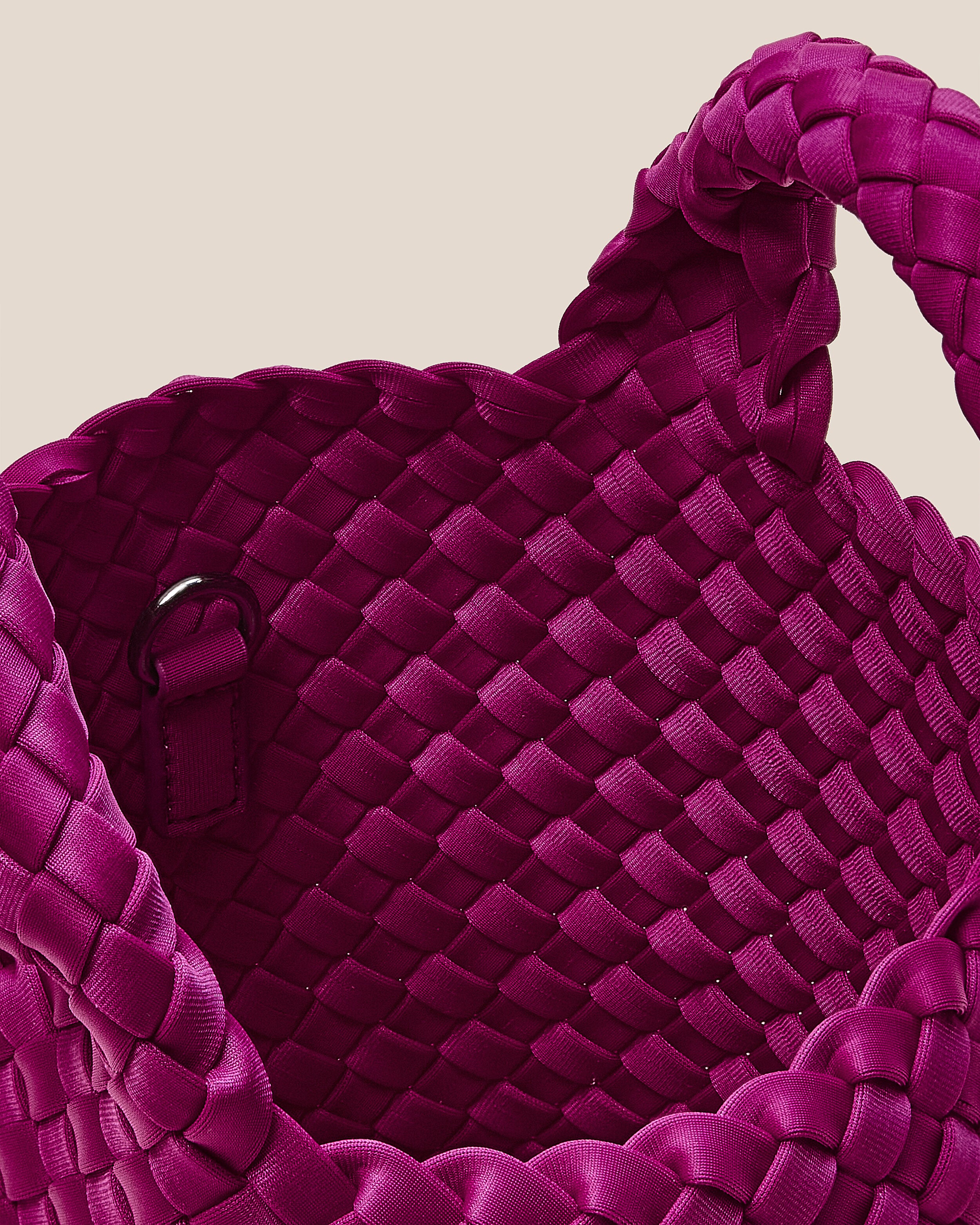 Interior close-up of St. Barths Tote in Rio showing its open top, and unlined interior.