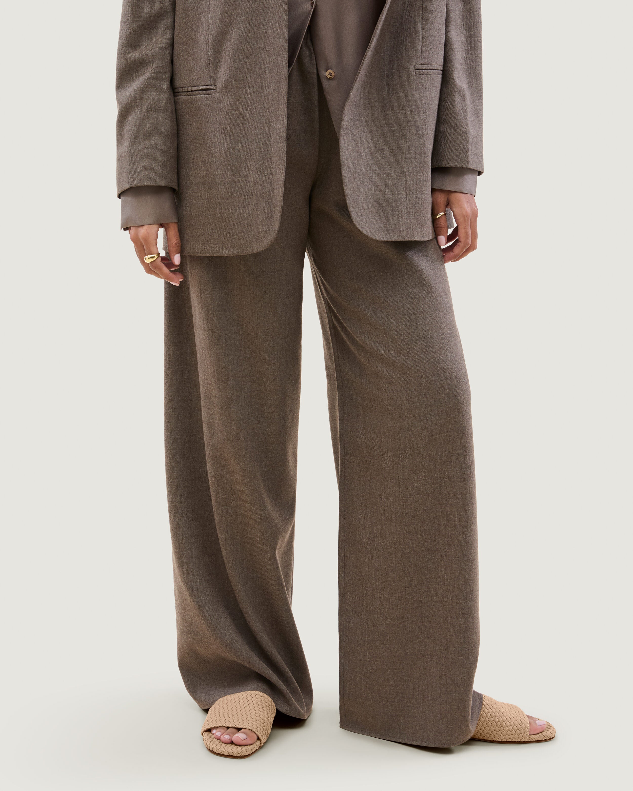 The St. Barths Slide in Camel shown on model.