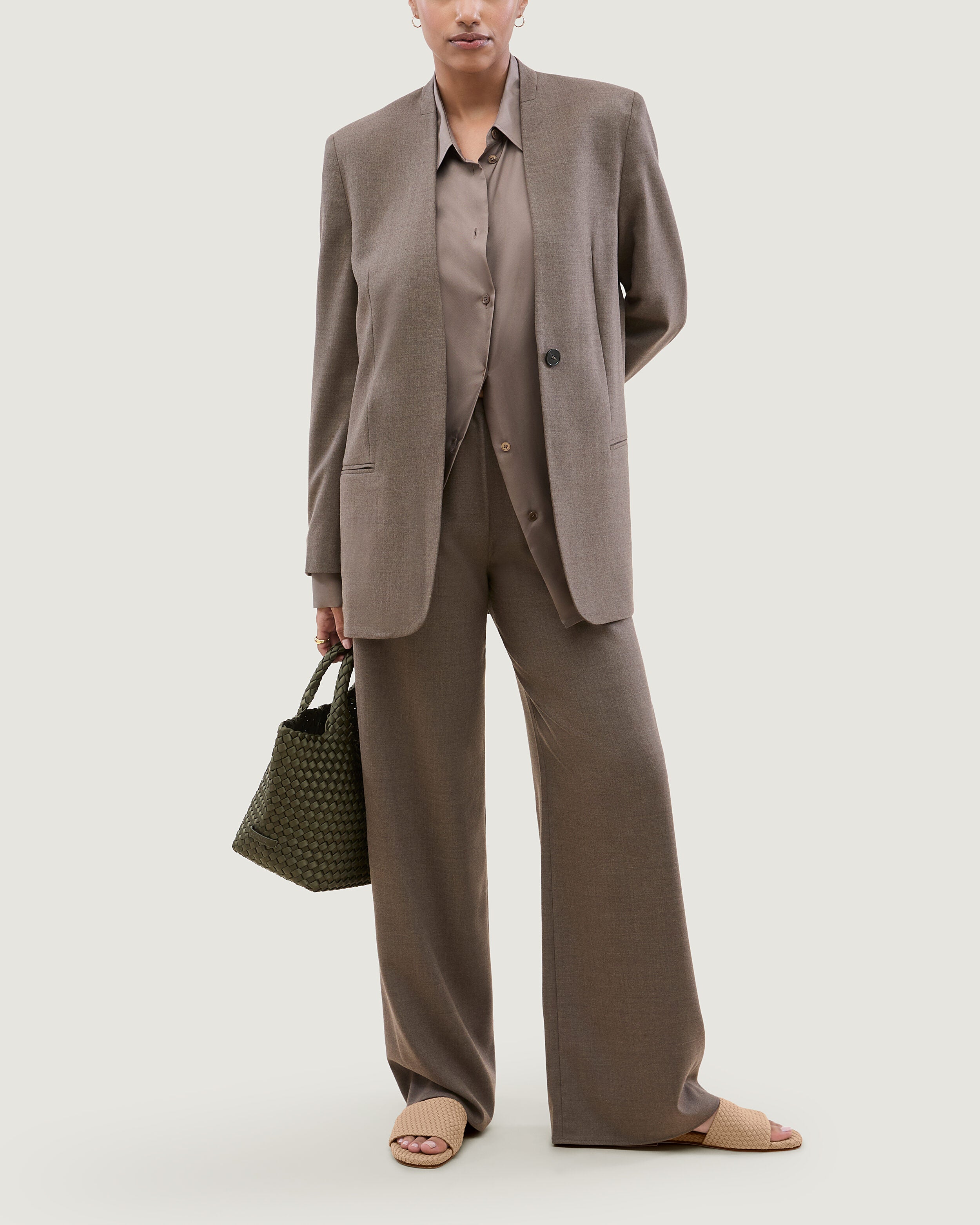 The St. Barths Slide in Camel shown on model.