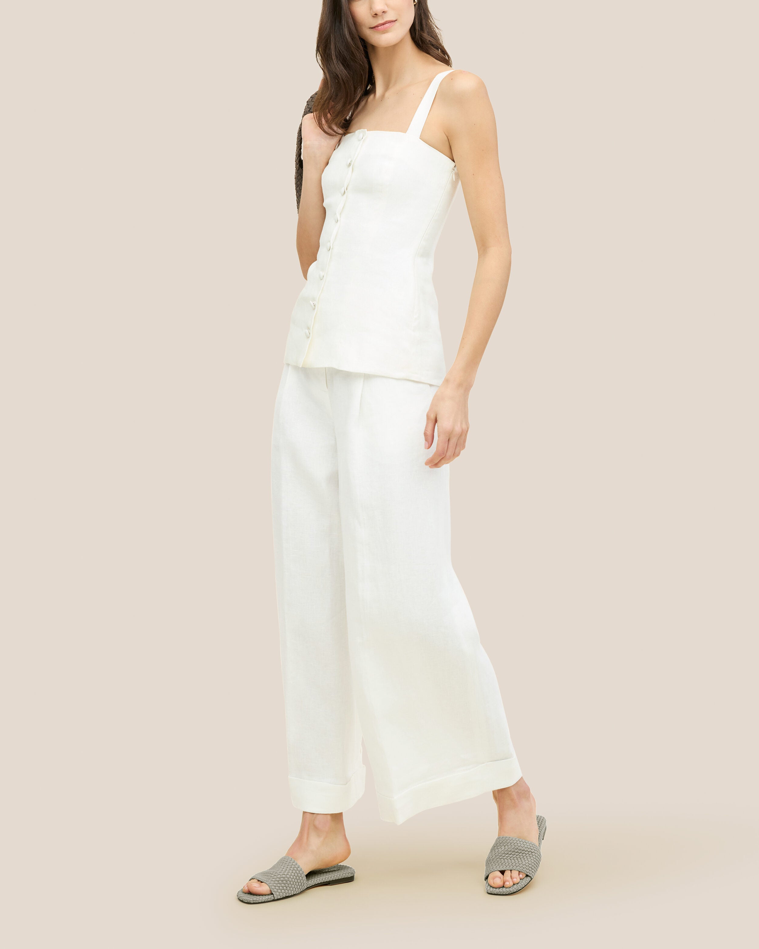 The St. Barths Slide in Celadon shown on model.