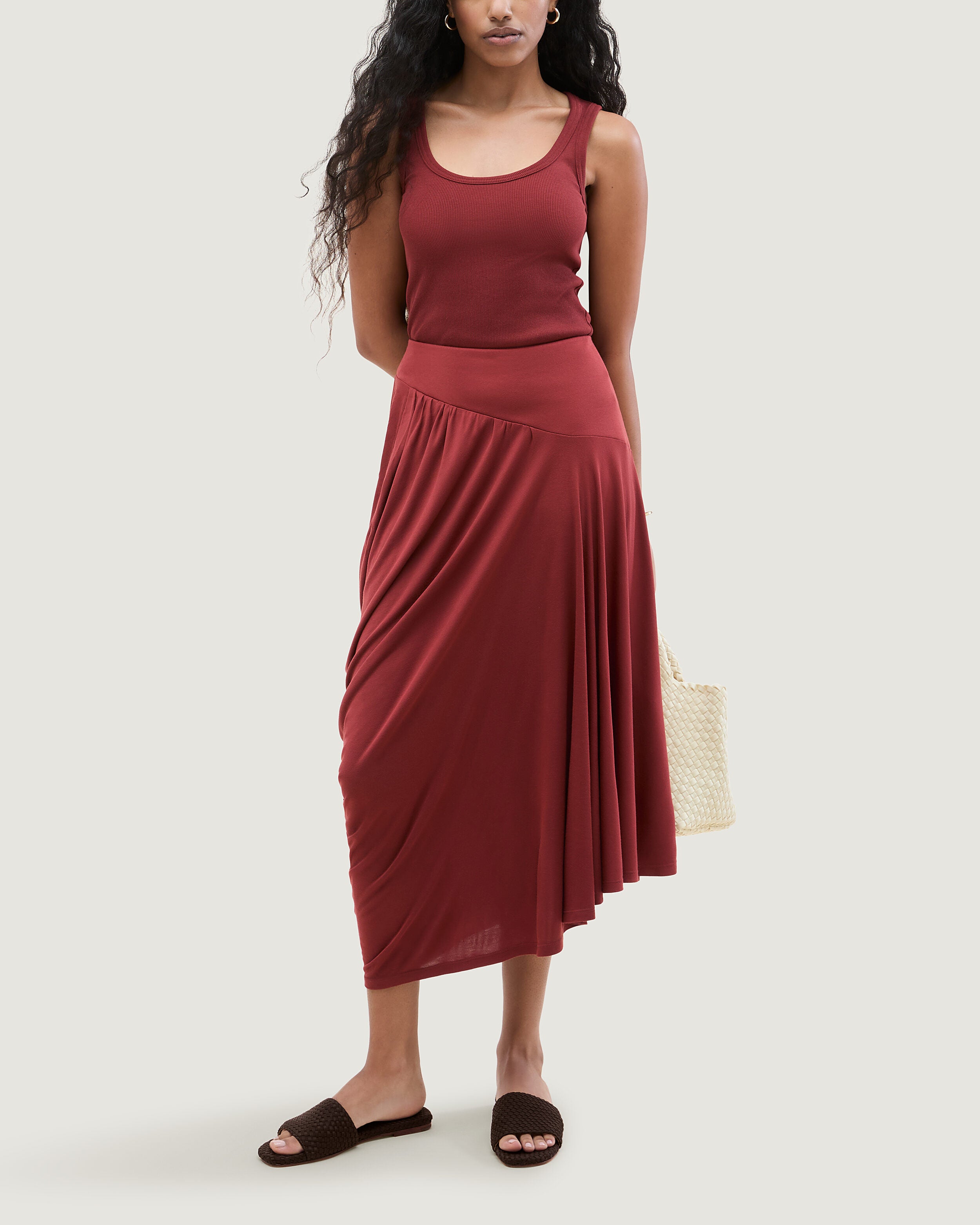 The St. Barths Slide in Chocolate shown on model.