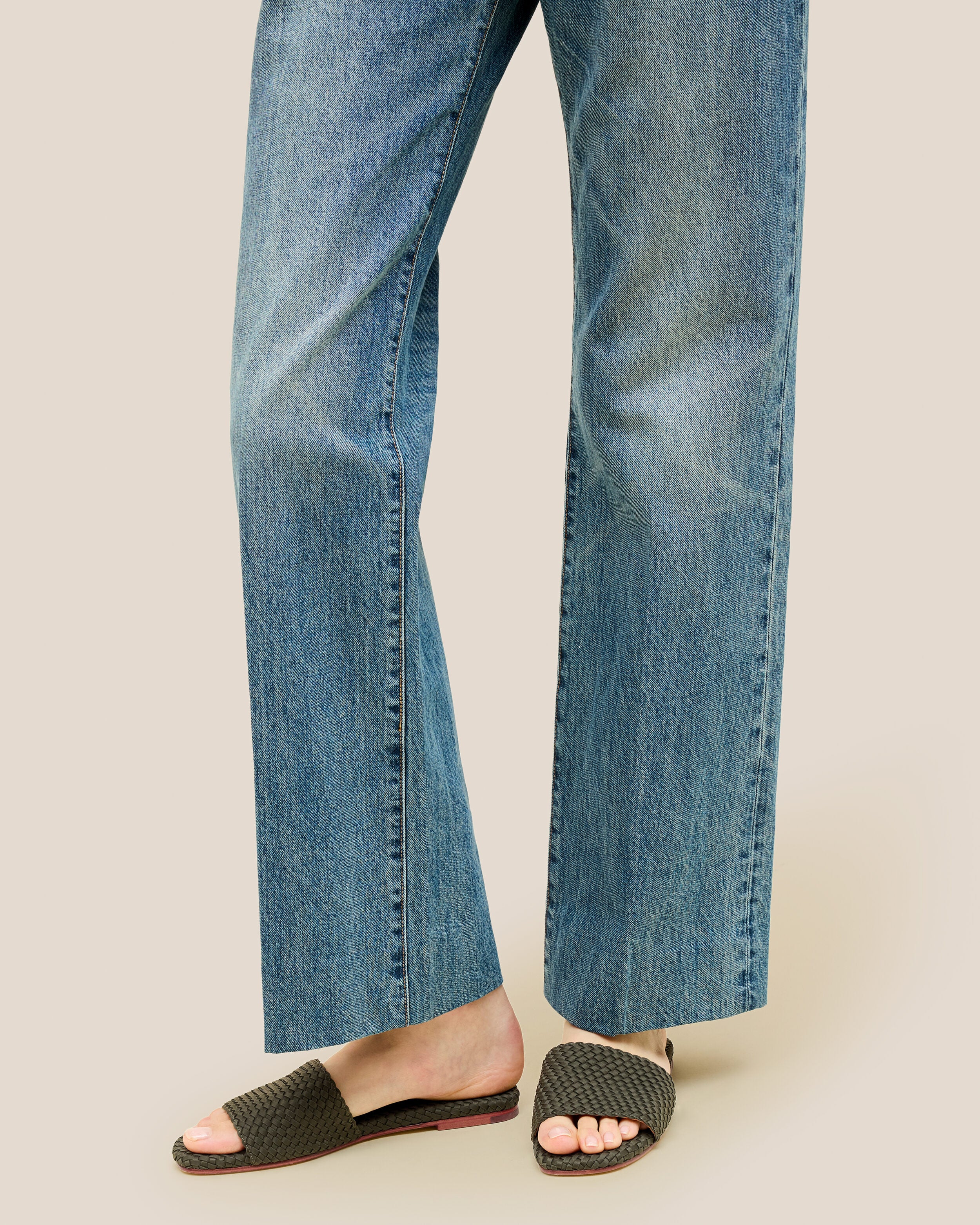 The St. Barths Slide in Olive shown on model.