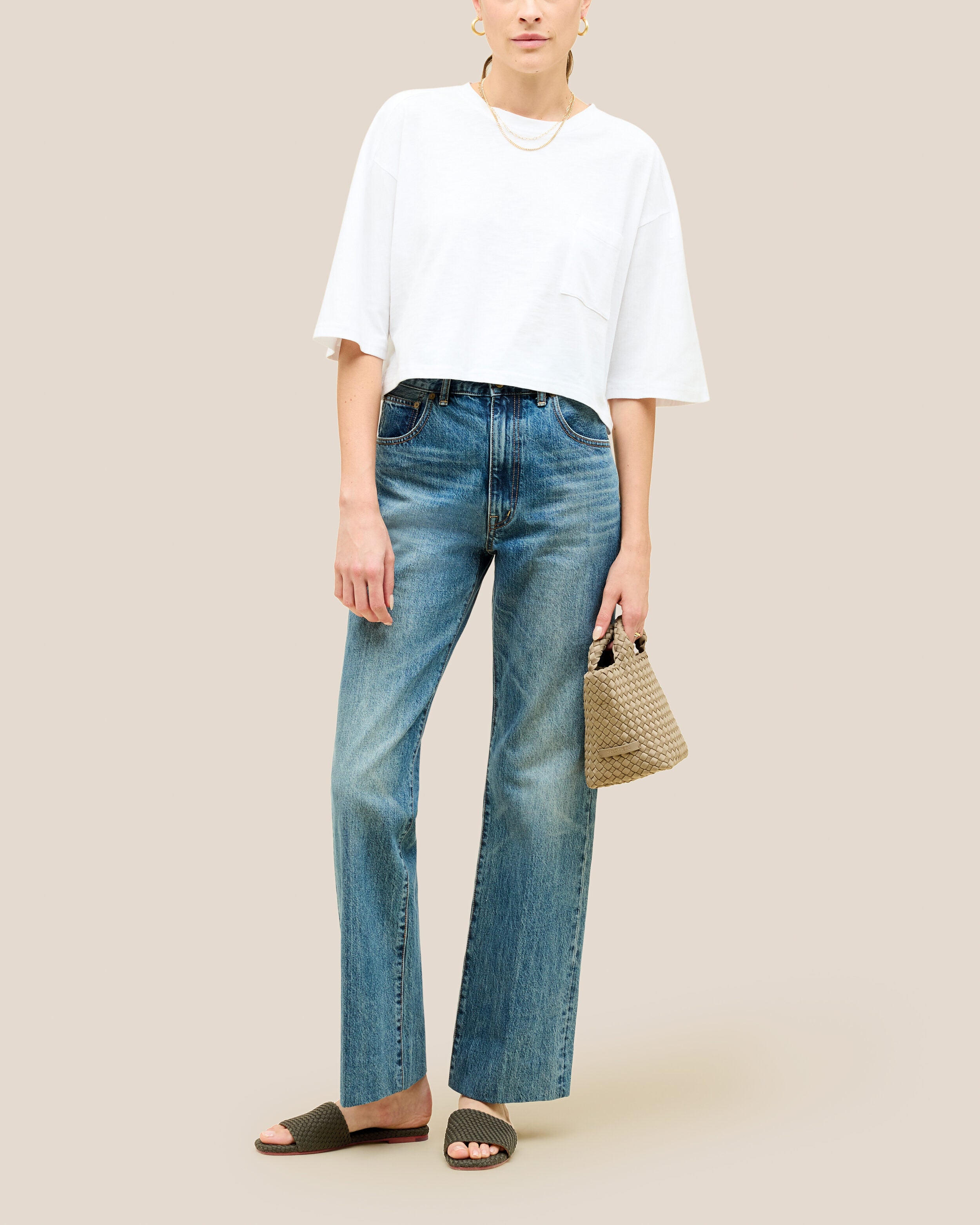 The St. Barths Slide in Olive shown on model.