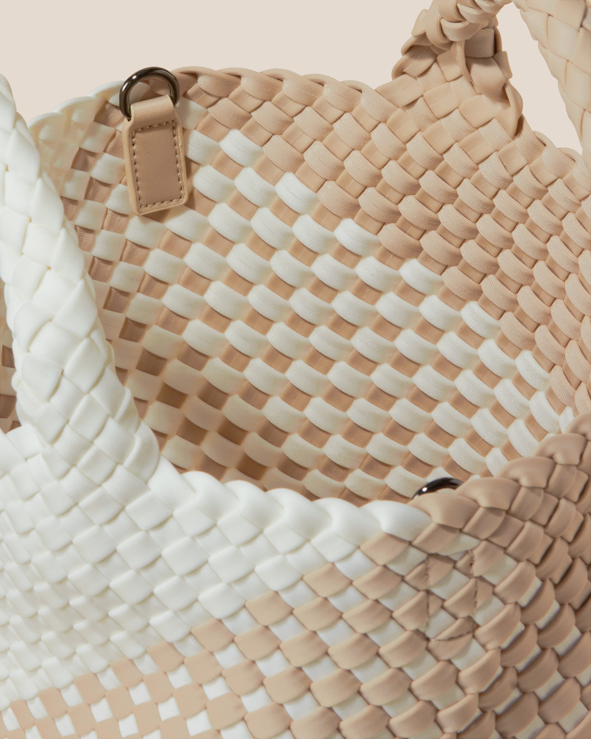 Interior close-up of St. Barths Tote in Athena showing its open top, and unlined interior.