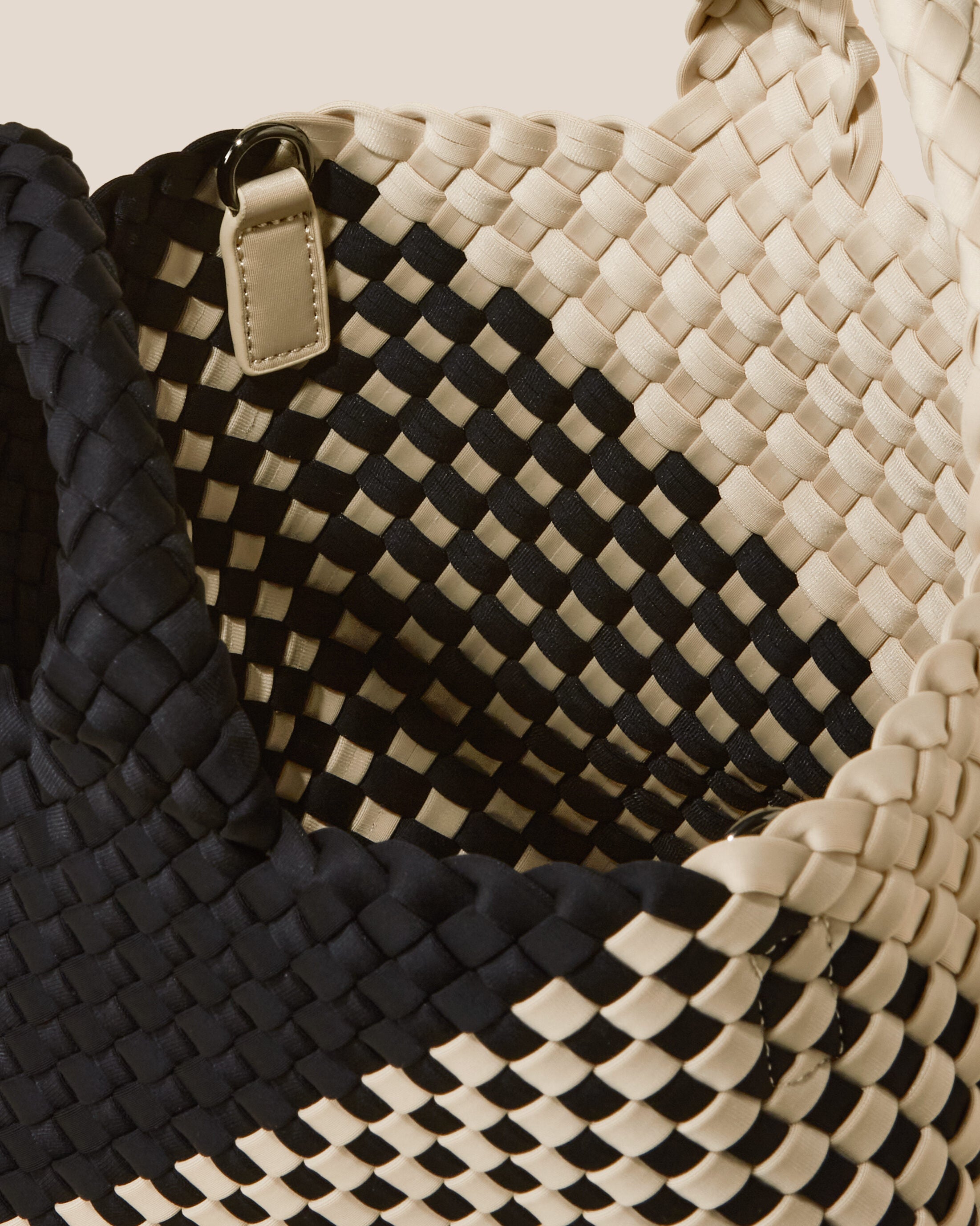 Interior close-up of St. Barths Tote in Indio showing its open top, and unlined interior.