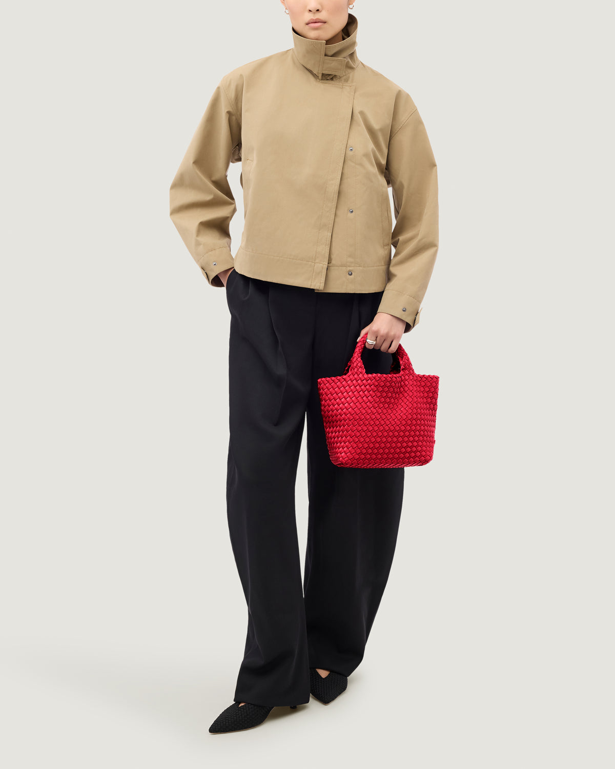 St. Barths Tote in Cerise shown on model to illustrate scale and soft silhouette.