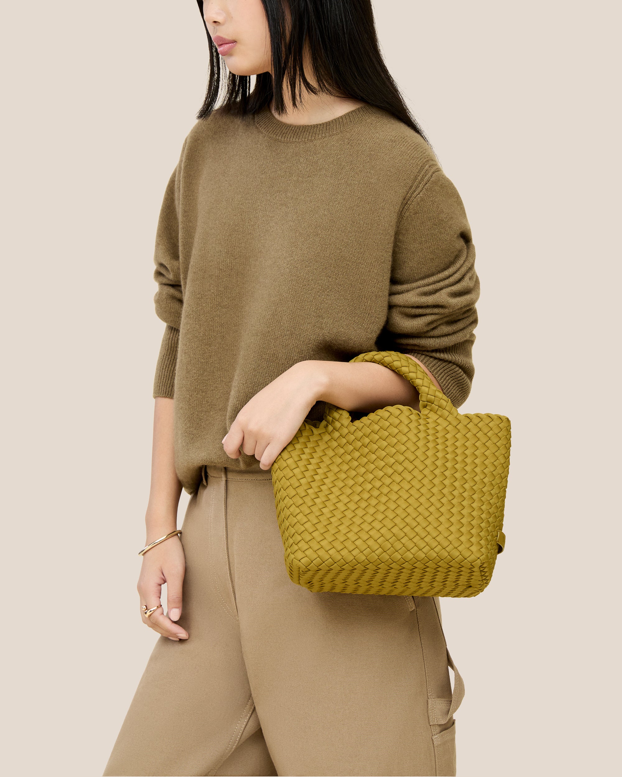 St. Barths Small Tote in Chartreuse | On Model Close Up