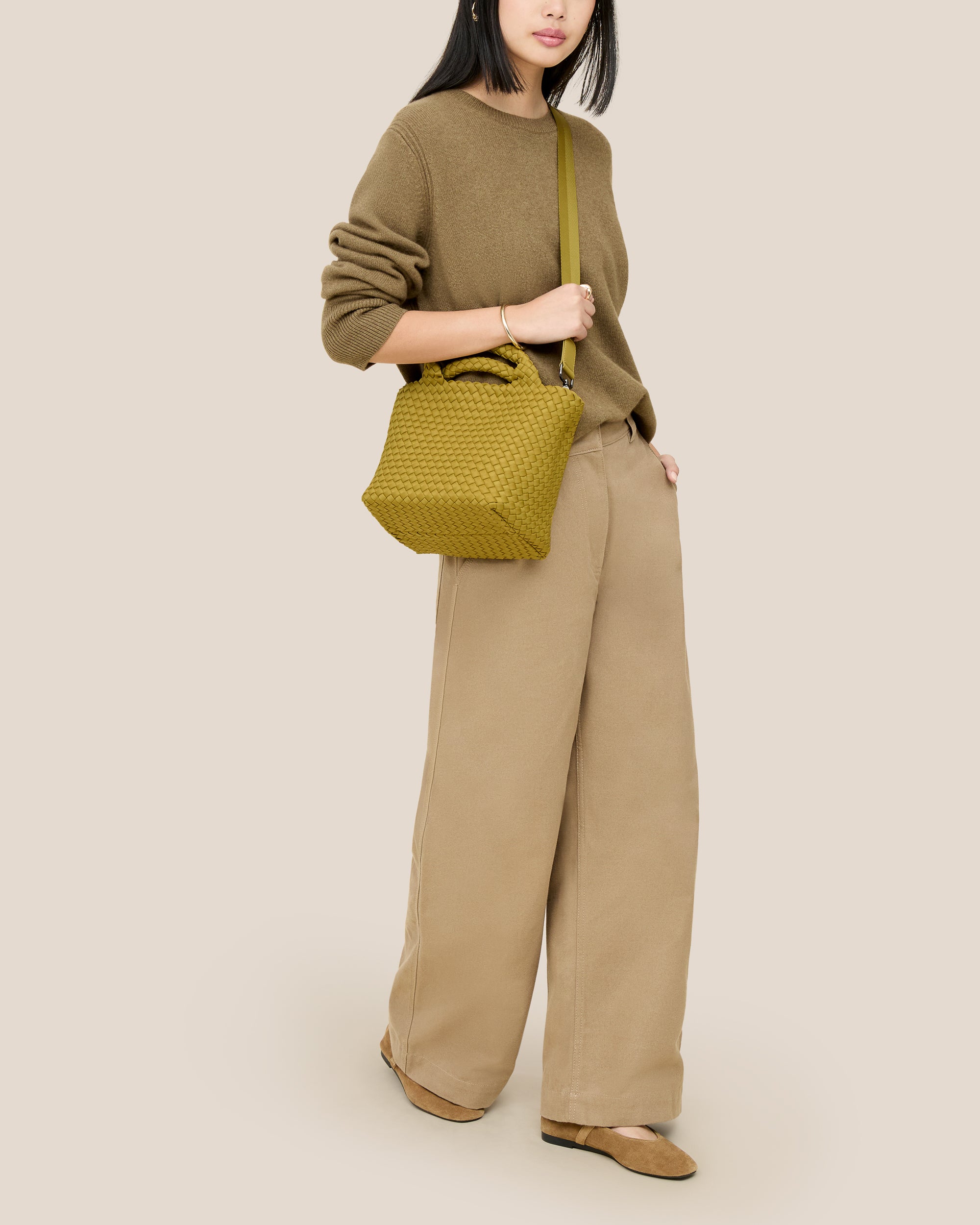 St. Barths Small Tote in Chartreuse | On Model Full Body