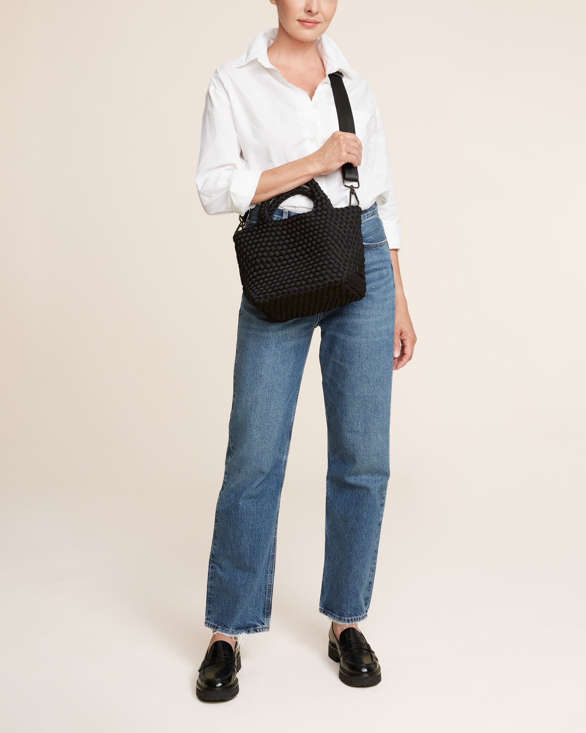 St. Barths Small Tote in Onyx | On Model Full Body