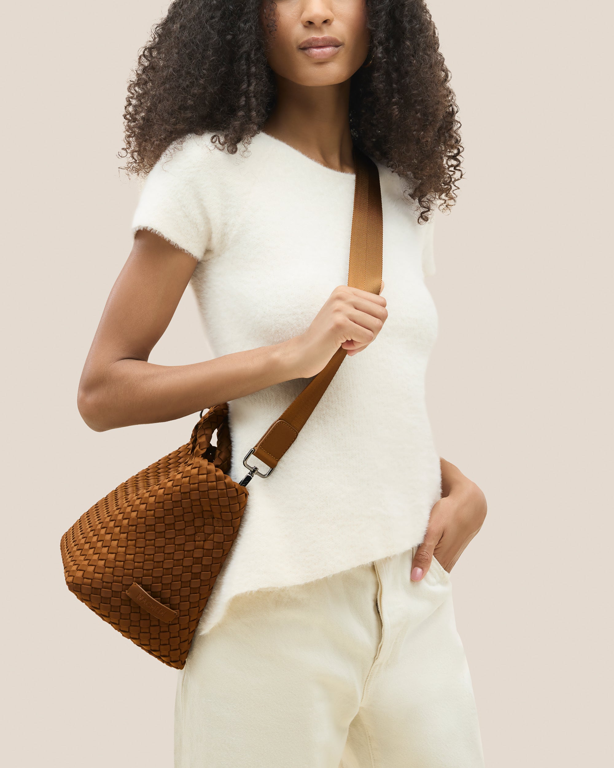 St. Barths Small Tote in Teak | On Model Close Up