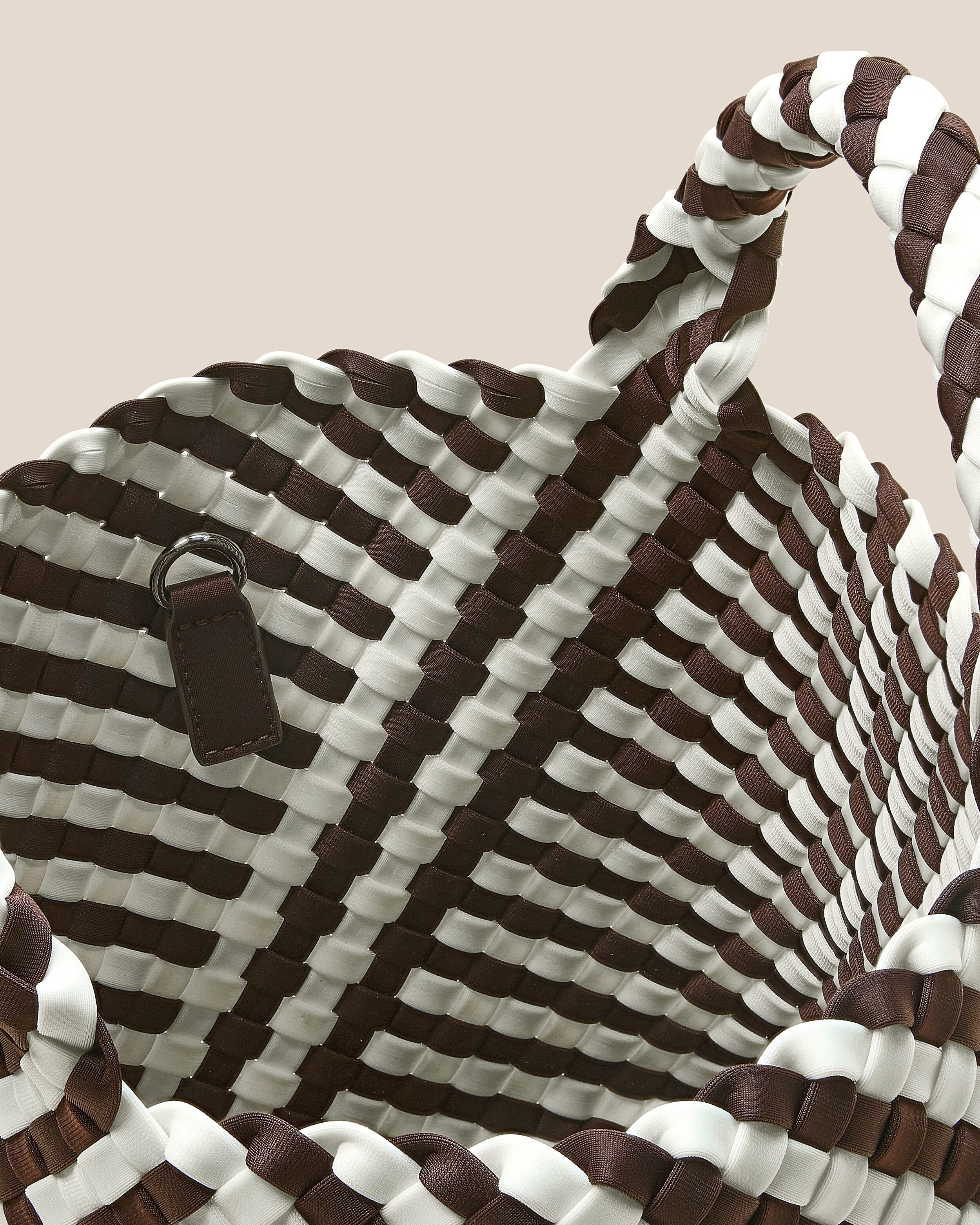 Interior close-up of St. Barths Tote in Roma showing its open top, and unlined interior.