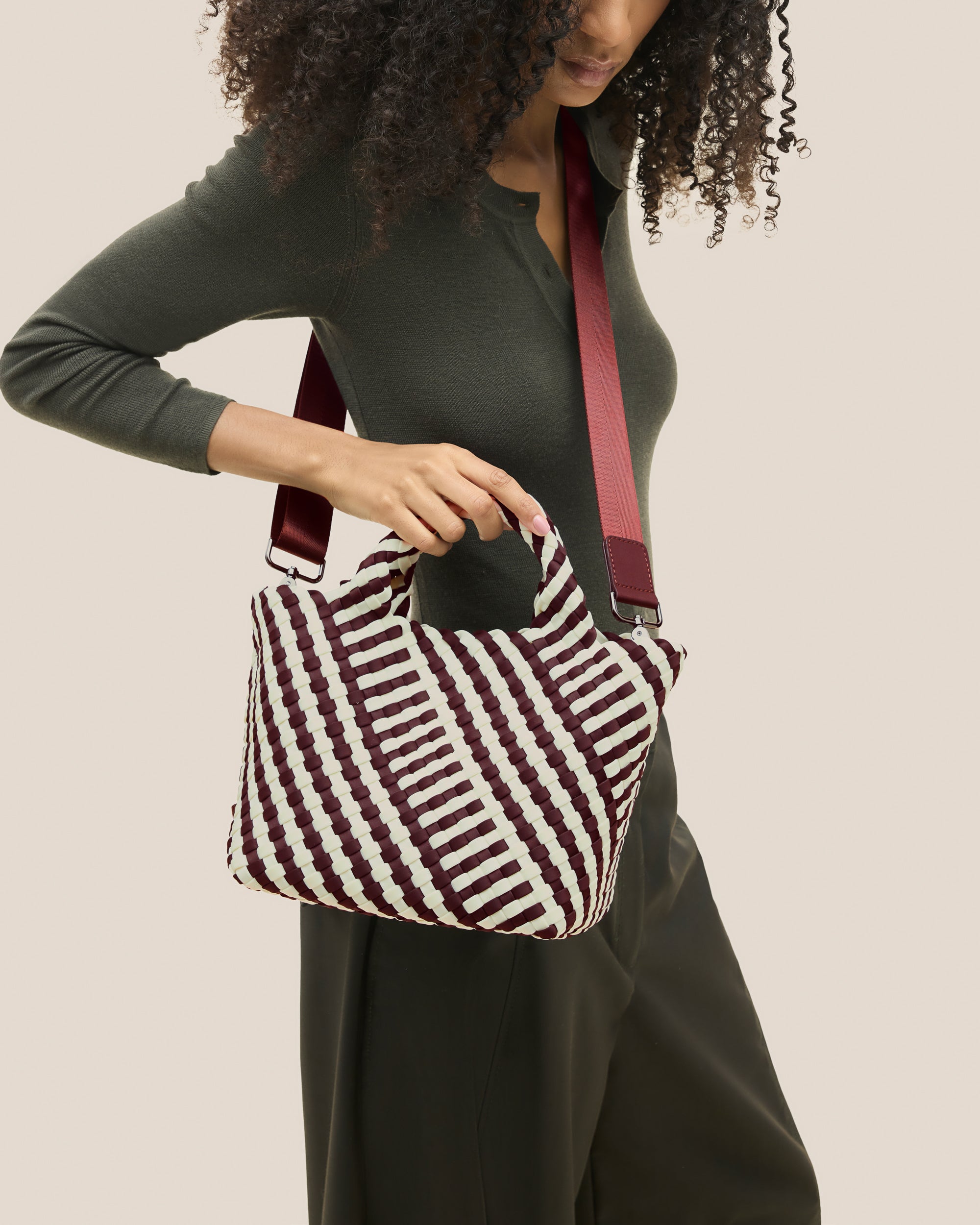 St. Barths Small Tote Striped Geo in Roma | On Model Close Up