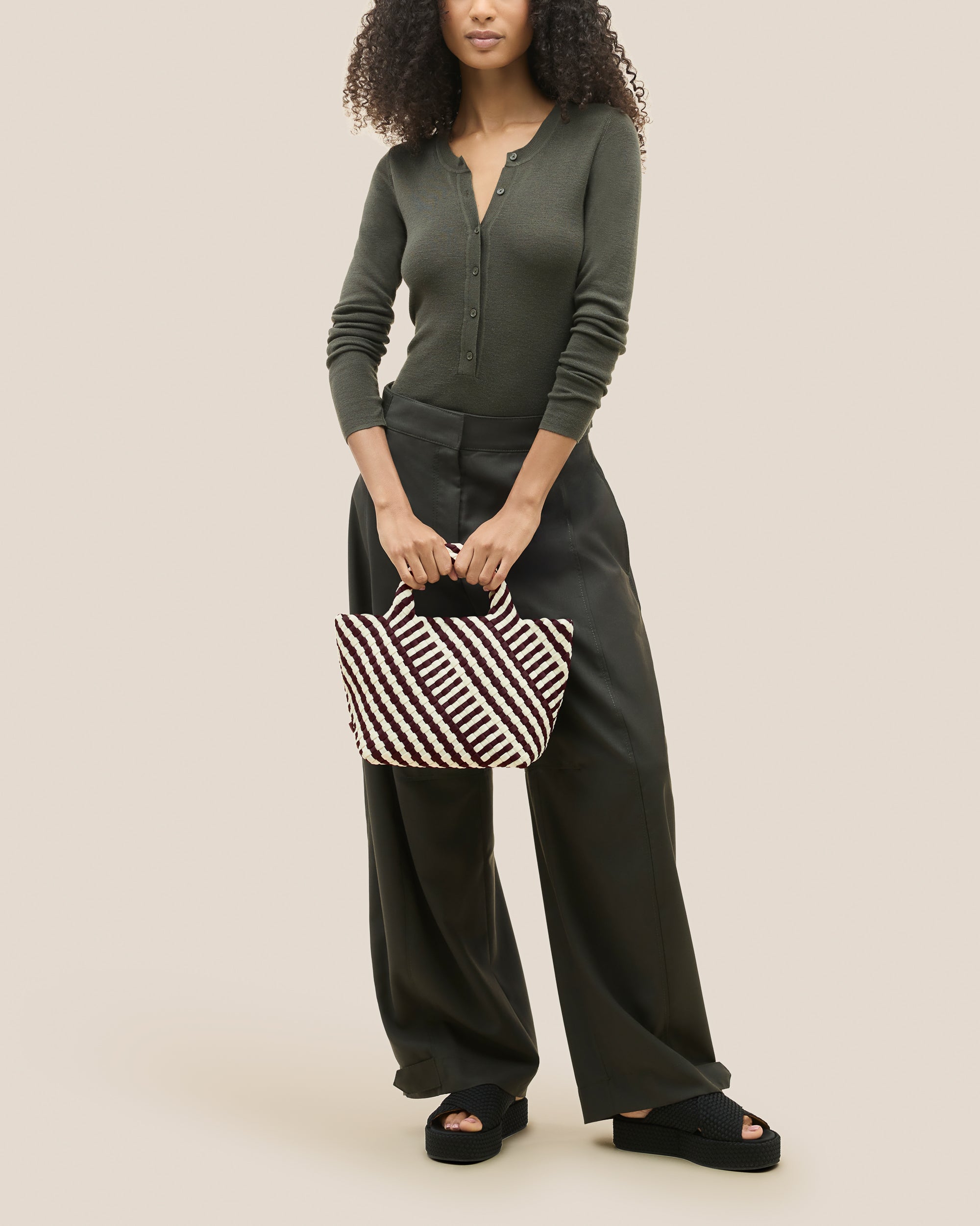 St. Barths Small Tote Striped Geo in Roma | On Model Full Body