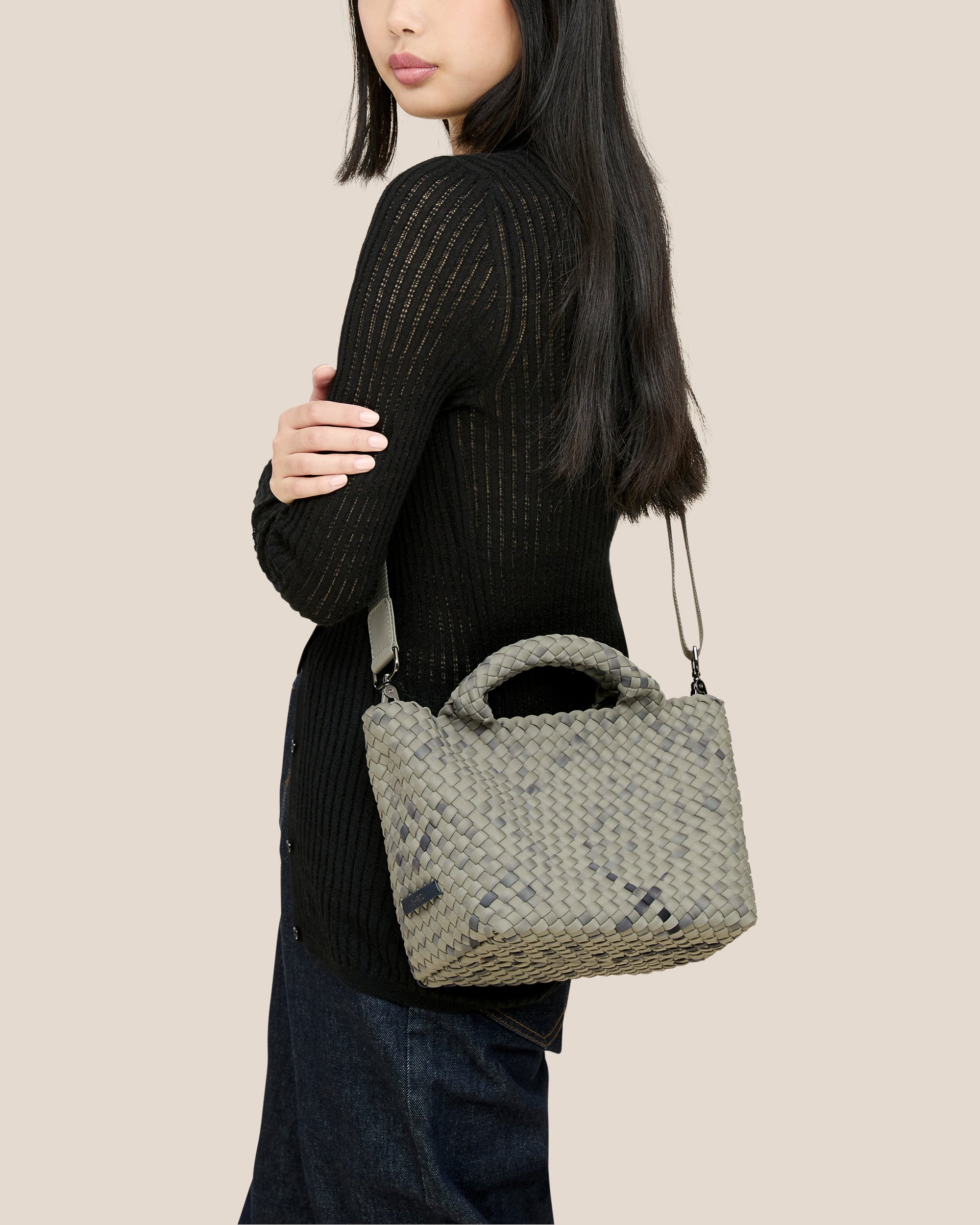 St. Barths Small Tote Watercolor in Neptune | On Model Close Up