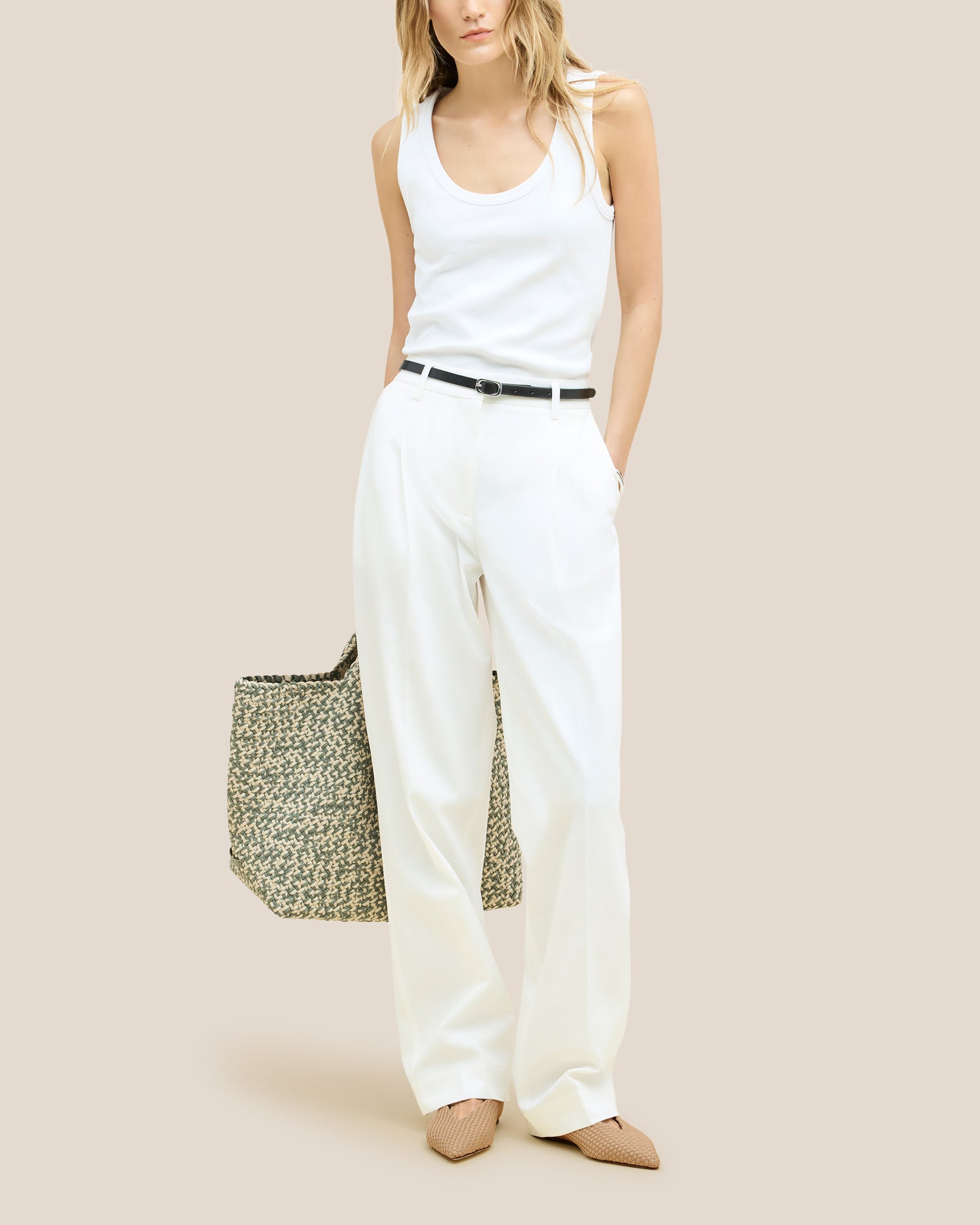 Strada Flats in Camel shown on model.