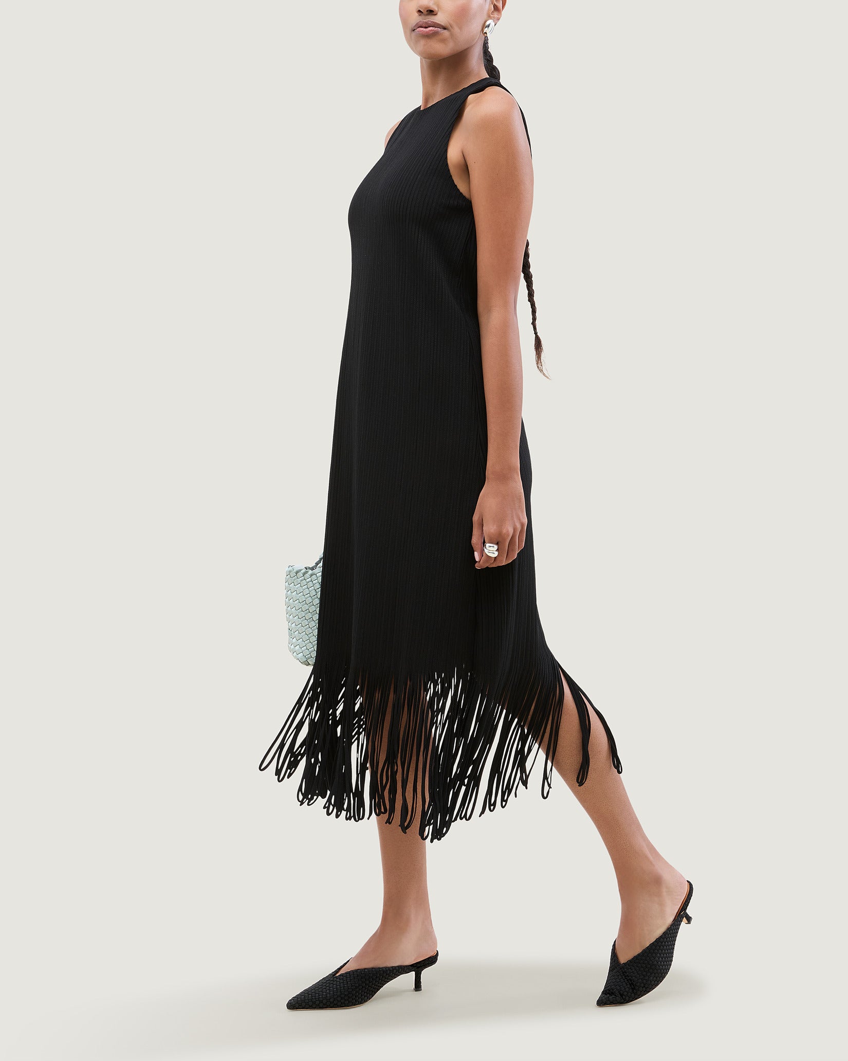 Strada Kitten Heel in Onyx shown on model.