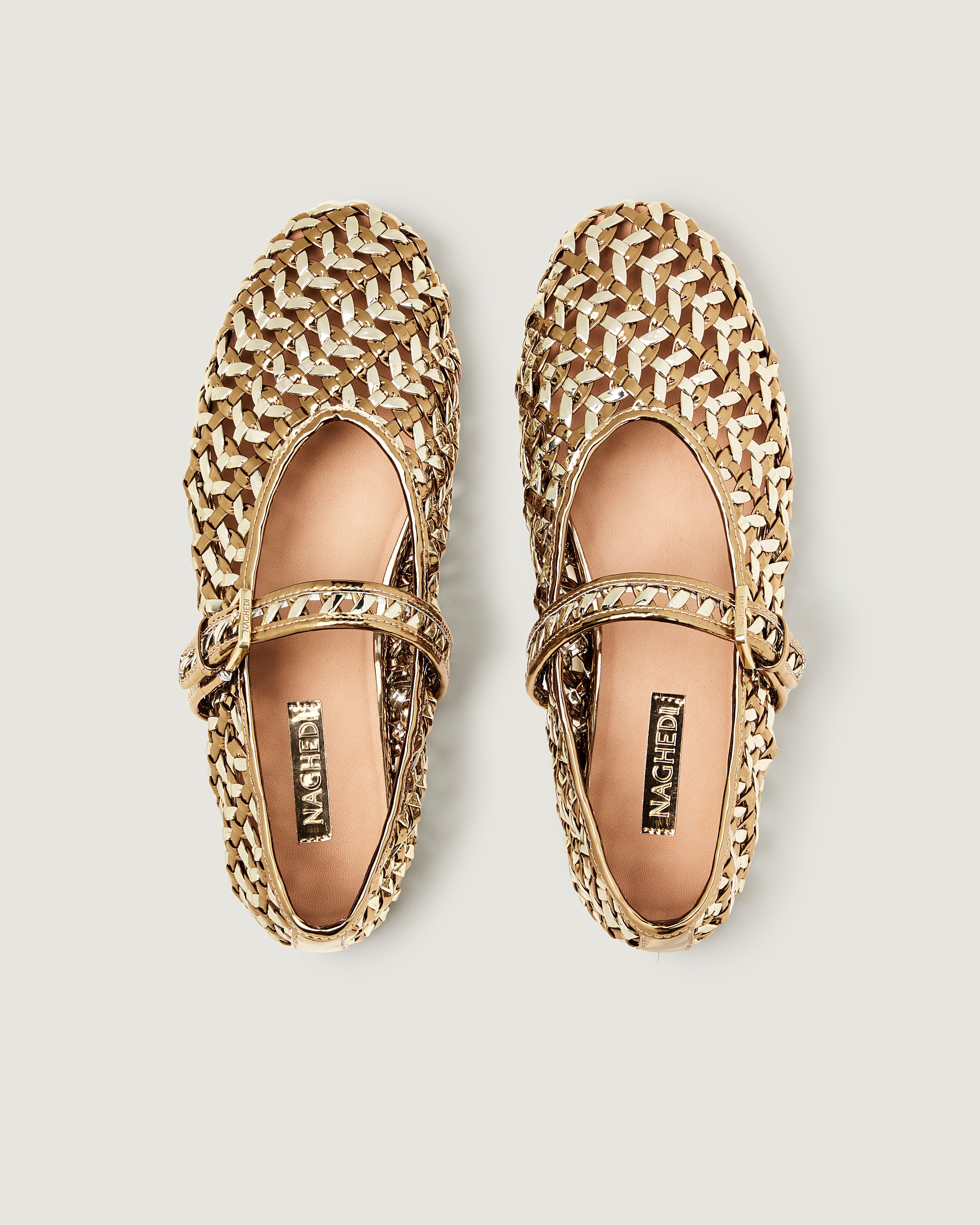 Top view of pair of The Sydney Mary Jane in Biarritz showing the natural tanned leather insole.