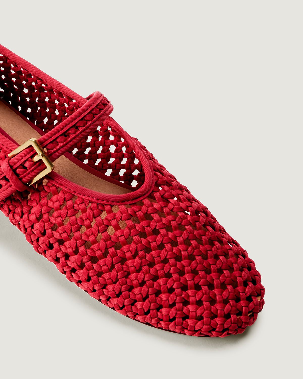 Close-up of The Sydney Mary Jane in Cerise showing its closed toe and round silhouette.