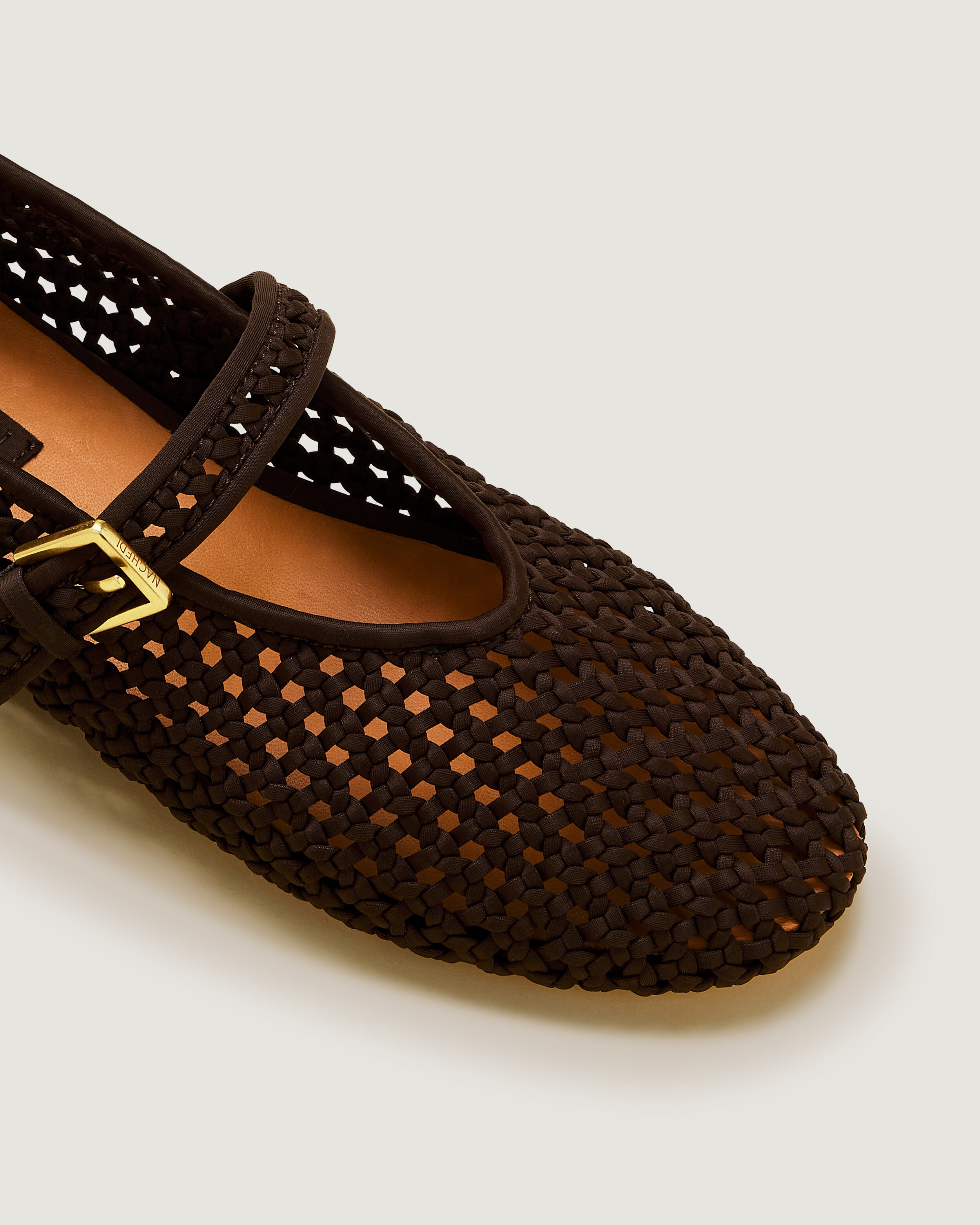 Close-up of The Sydney Mary Jane in Chocolate showing its closed toe and round silhouette.