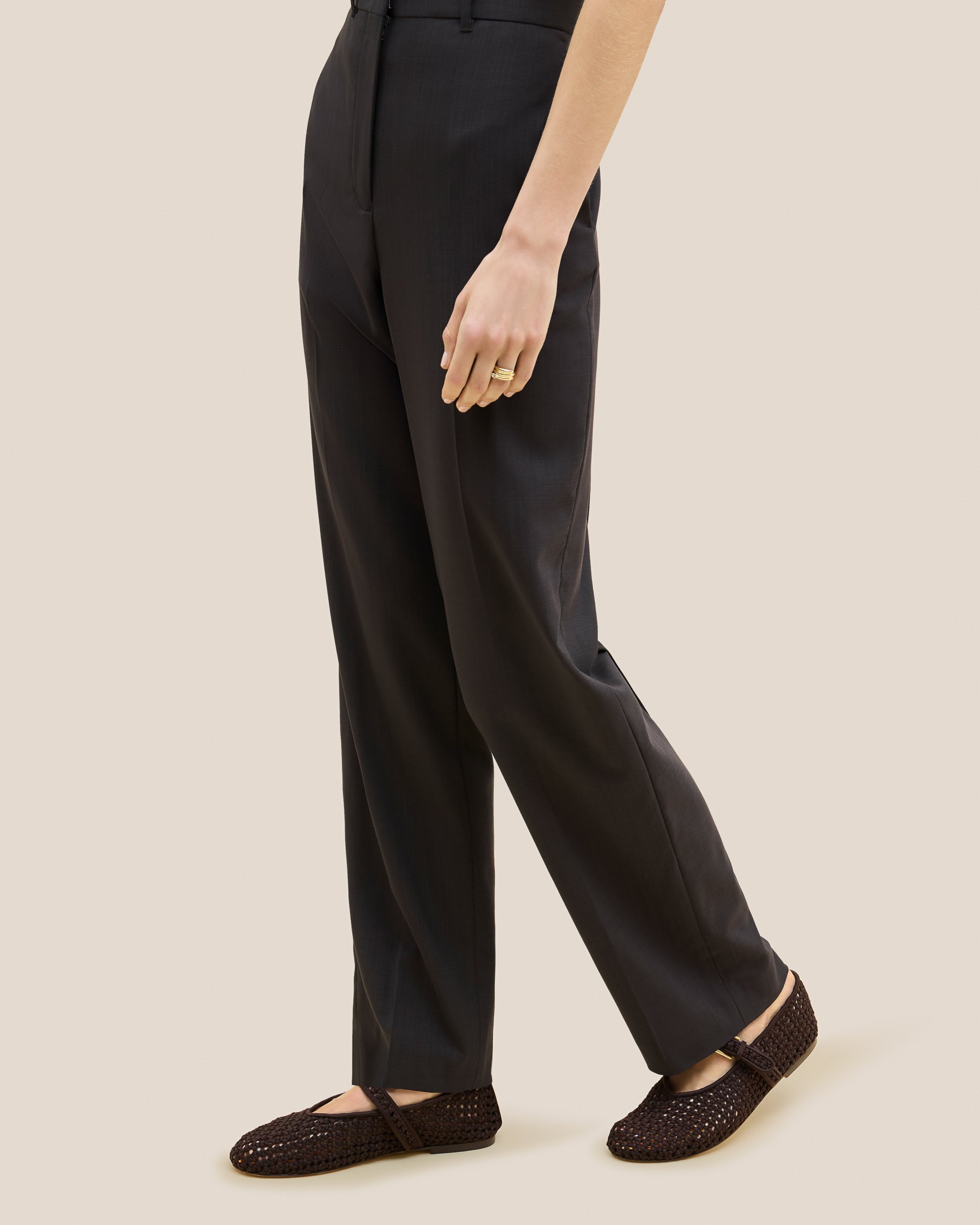 Sydney Mary Jane Flats in Chocolate shown on model.
