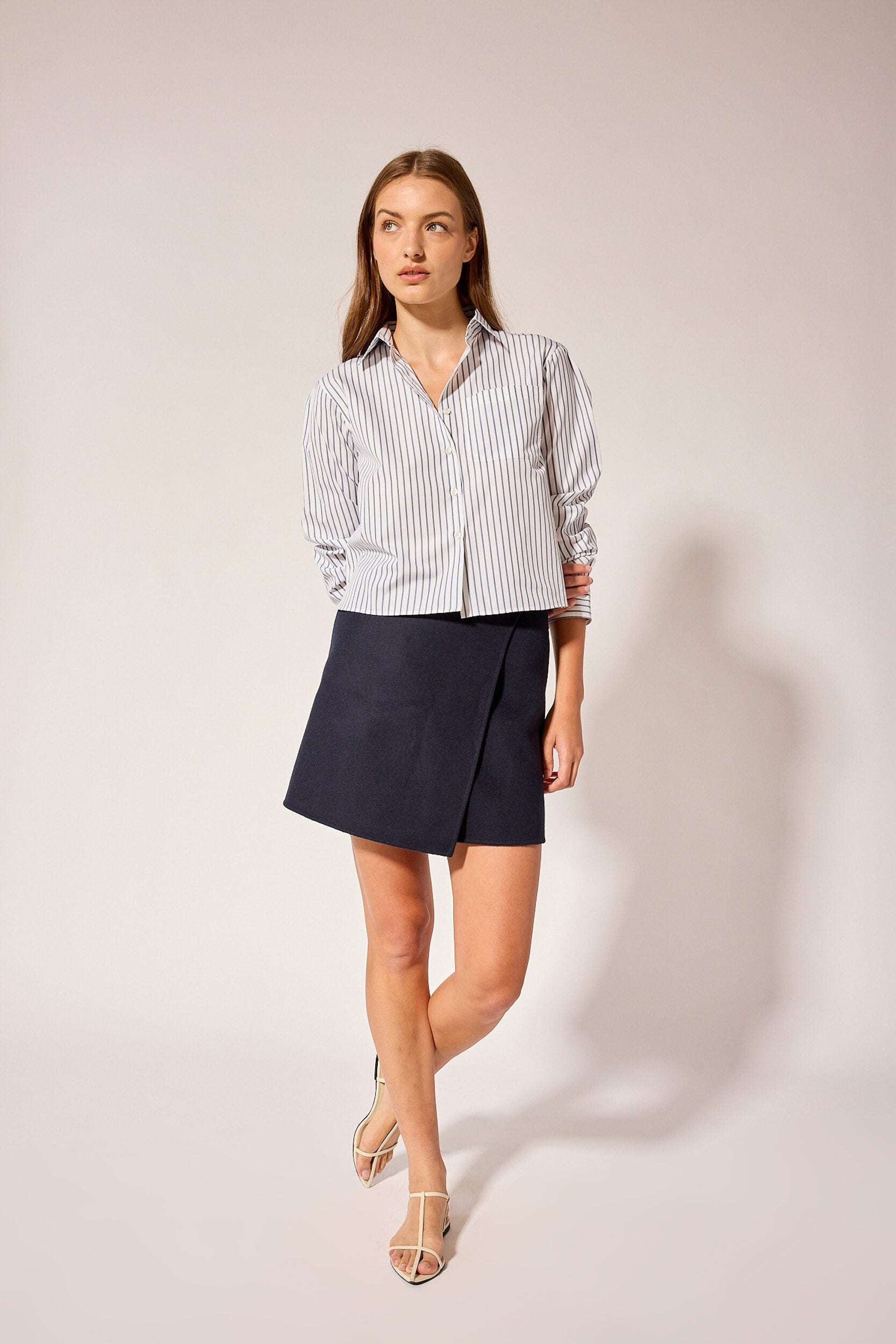 T.Line Coco Cropped Shirt in Navy Triple Stripe | Side